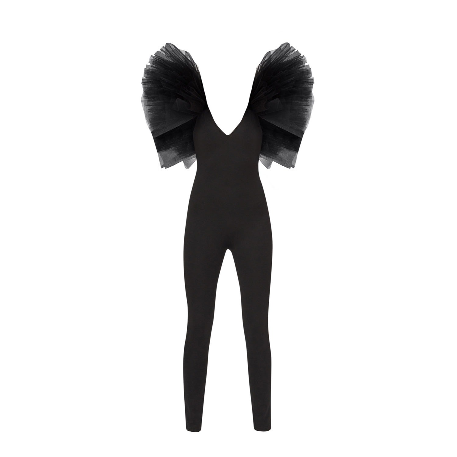 Women’s Black Signature Tulle-Trimmed Symmetrical Jumpsuit Extra Small Lia Aram