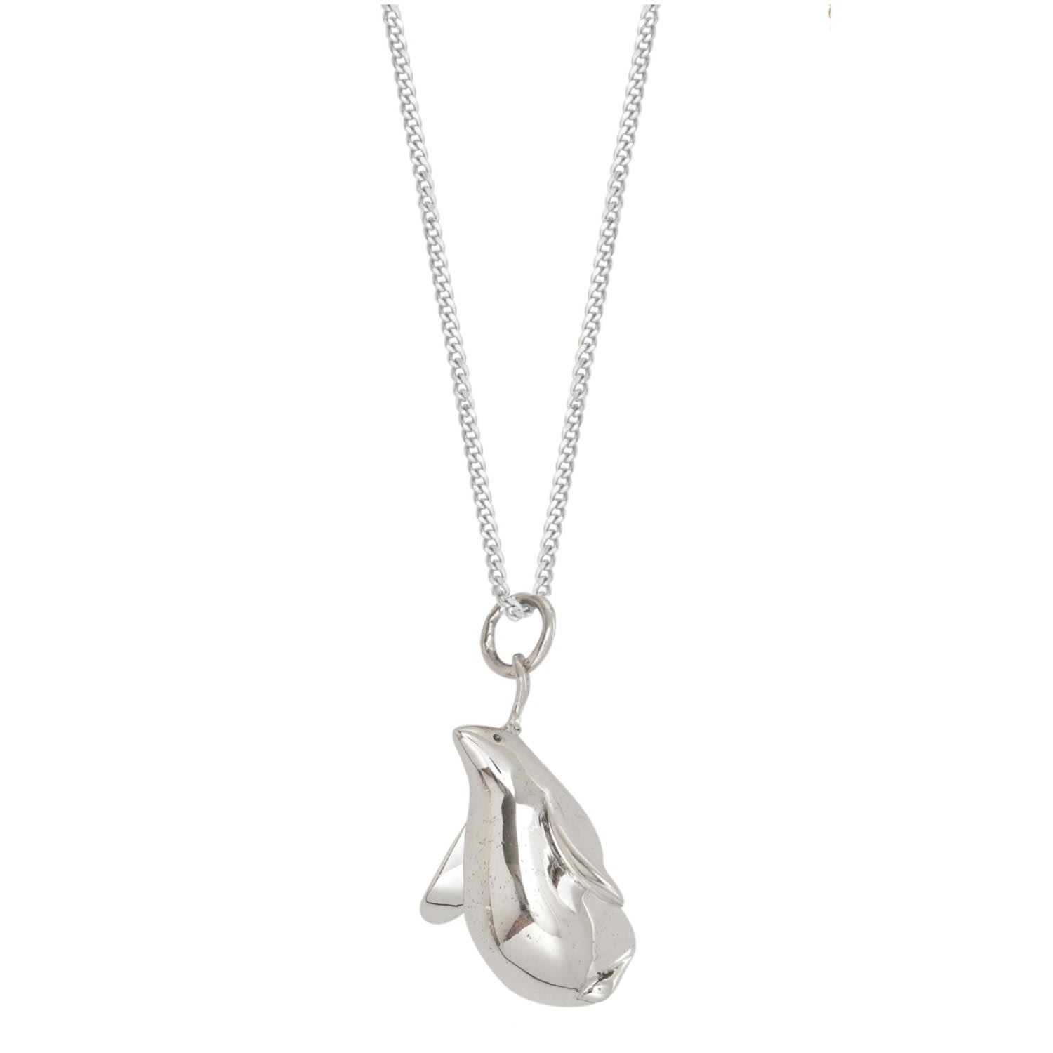 Lime Tree Design Women's Fat Penguin Pendant Necklace Sterling Silver In Metallic