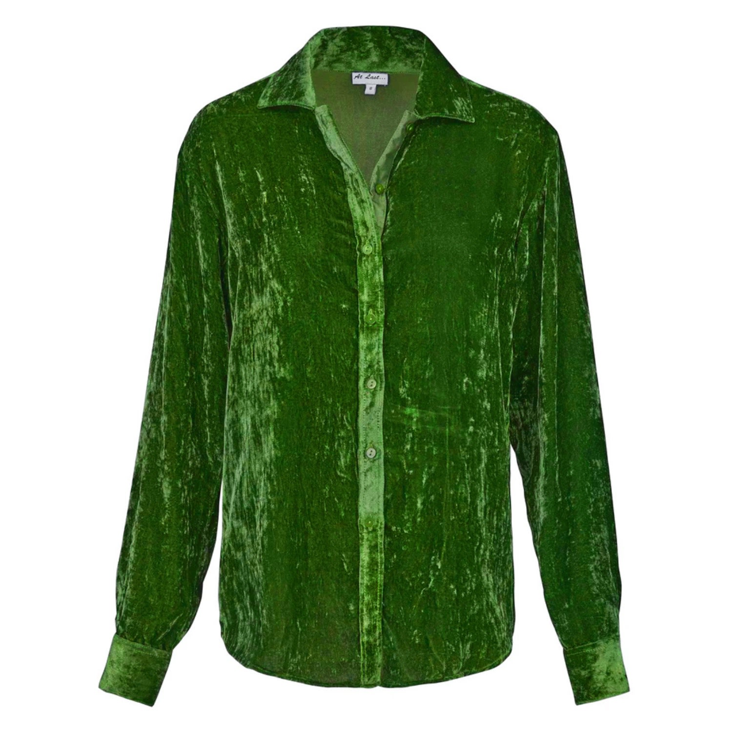 At Last... Women's Silk Velvet Karen Shirt In Grass Green In Green
