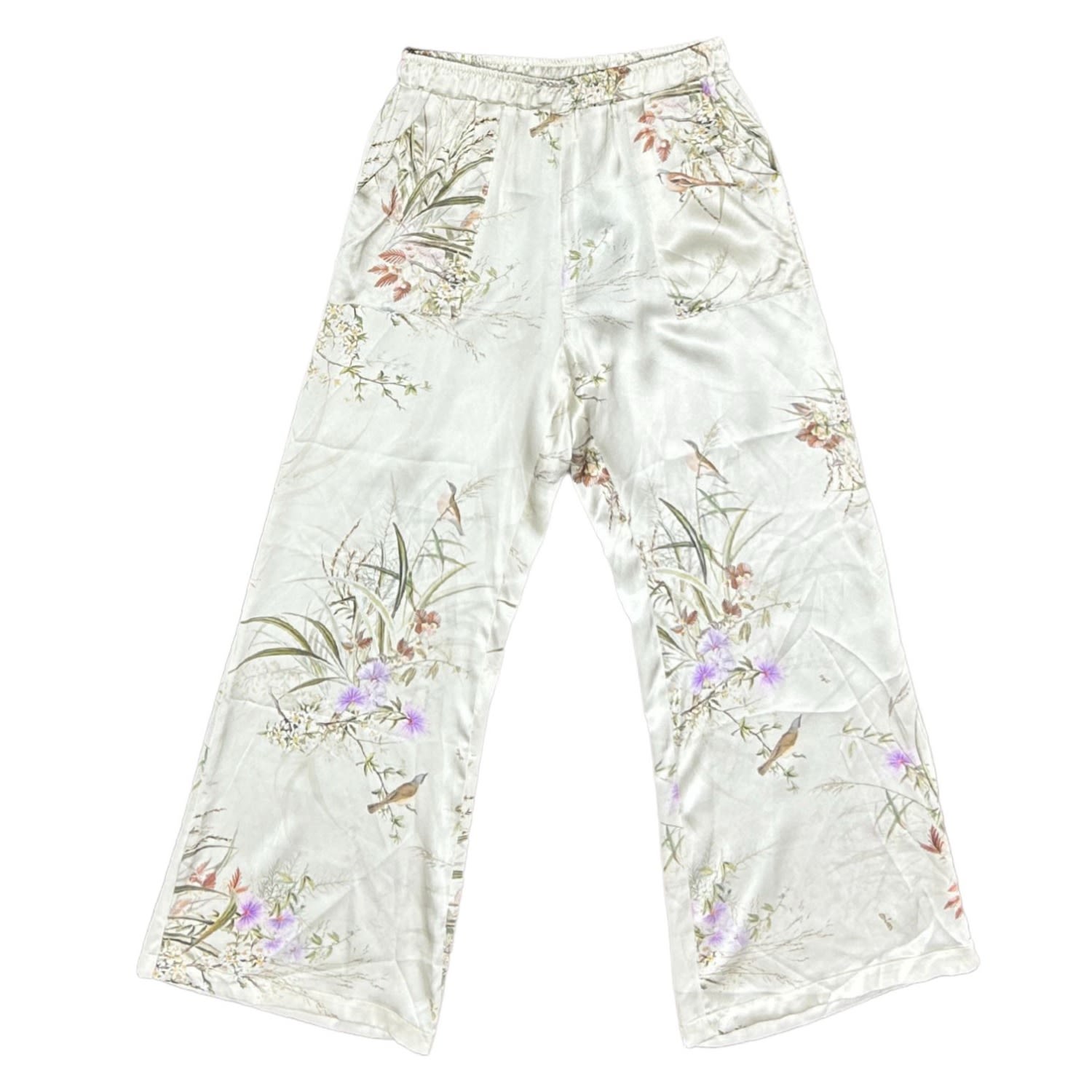 Lindsay Nicholas New York Women's Freya Pant In Crème Bird Fleur Silk Satin