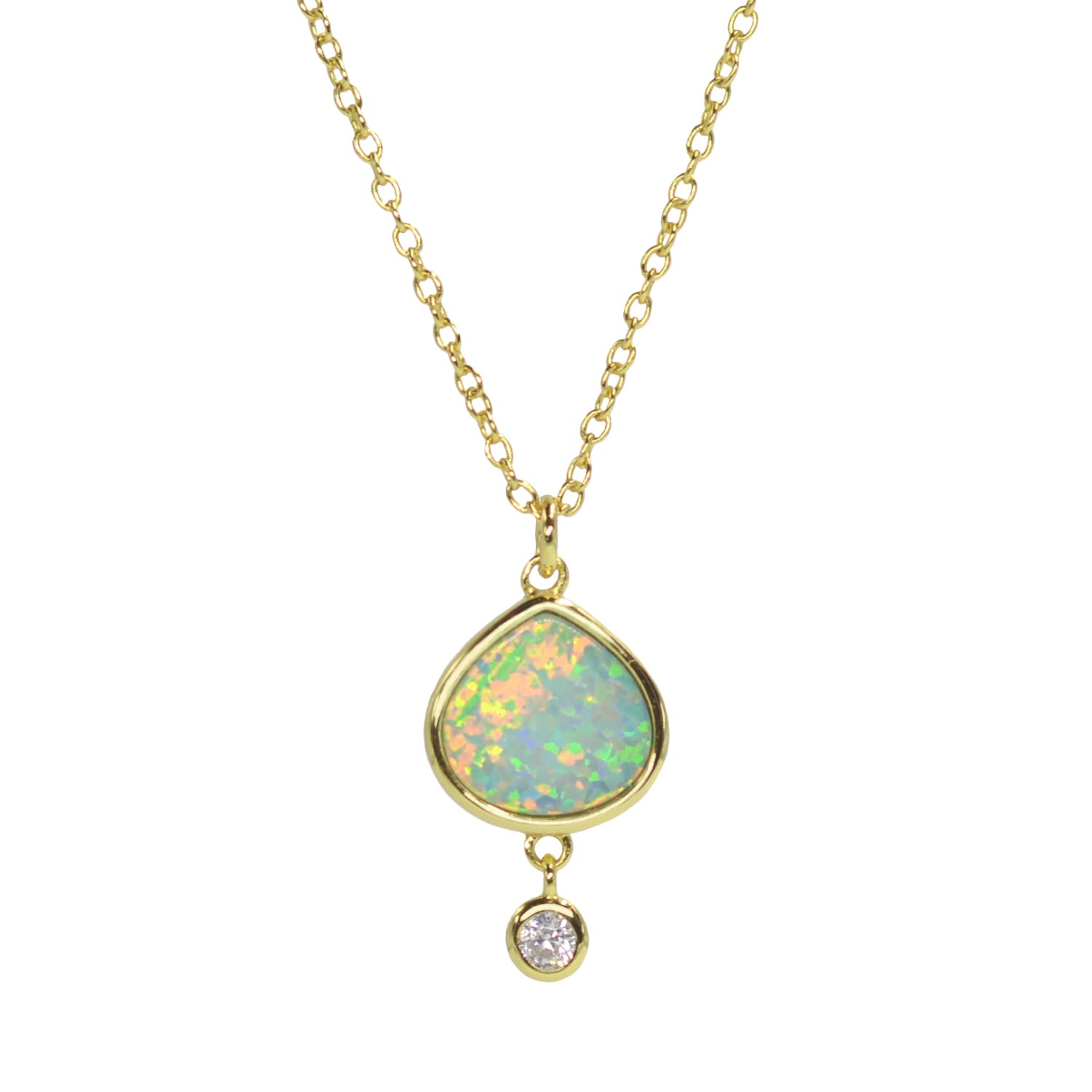 Kamaria Women's Best Friend Green Opal Pear Necklace With Crystal Drop In Gold