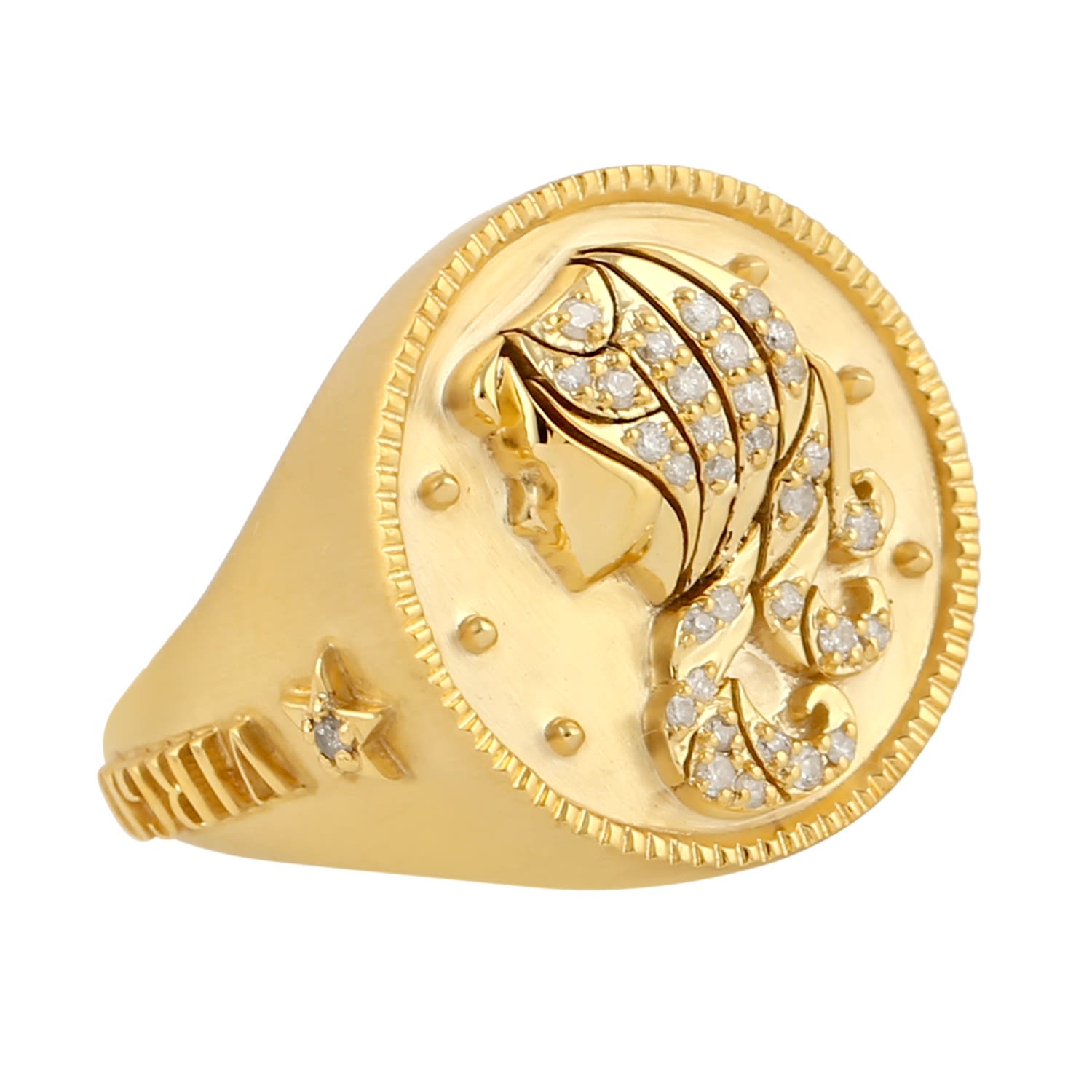 Women’s Gold / White Yellow Gold Natural Diamond Virgo Horoscope Ring Handmade Artisan