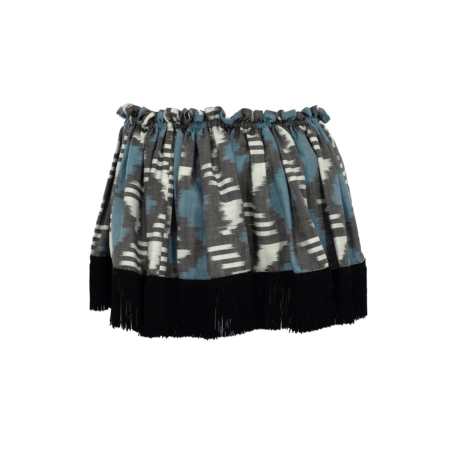 Punicana Women's Off-shoulder Fringe Top In Blue Geometric Cotton Ikat In Blue