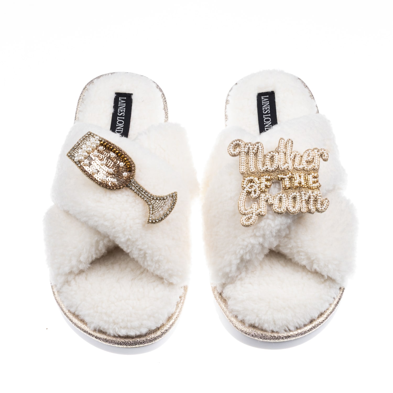 Laines London Women's Neutrals / White Laines Neutral Boucle Slippers With Mother Of The Groom Brooches - Cream In White