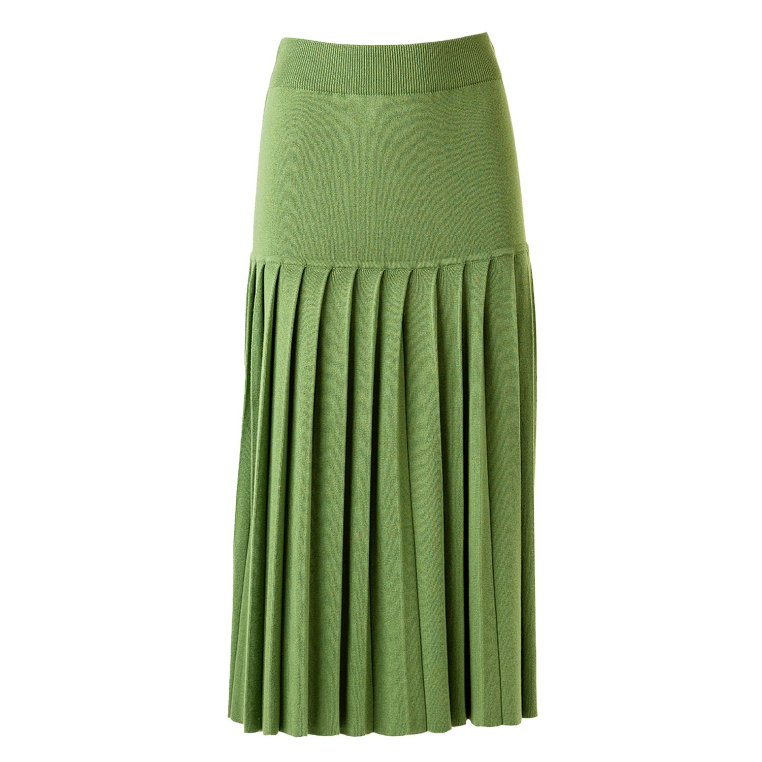 Women's Silk Cashmere Pleated Skirt - Green | Large | Zenzee