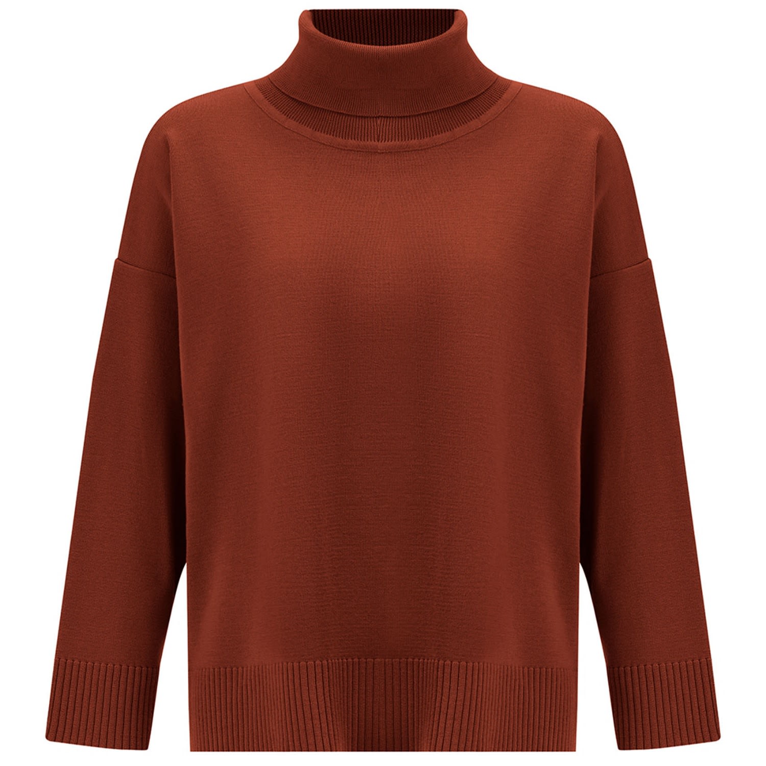 Peraluna Women's Brown Wide Roll Neck Knitwear Pullover - Burnt Umber In Brown