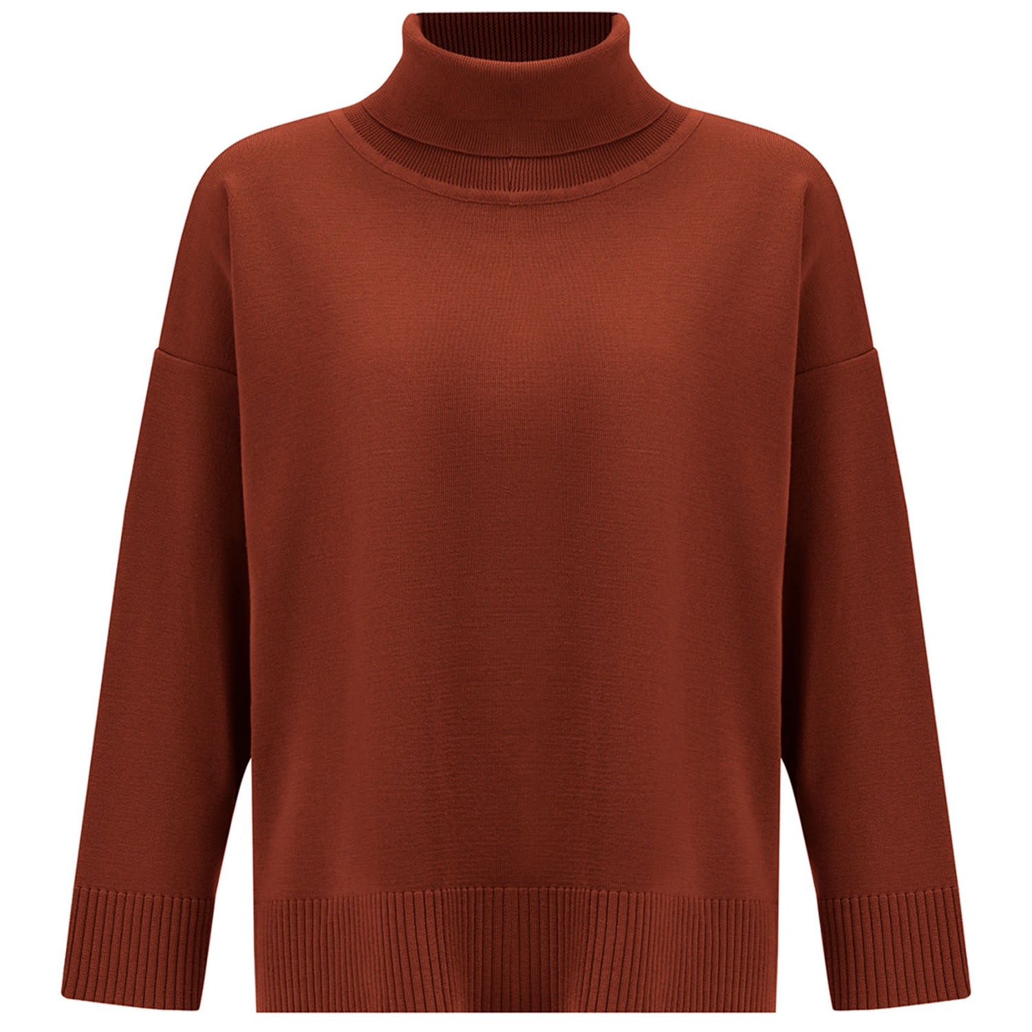 Women’s Brown Wide Roll Neck Knitwear Pullover - Burnt Umber Extra Large Peraluna