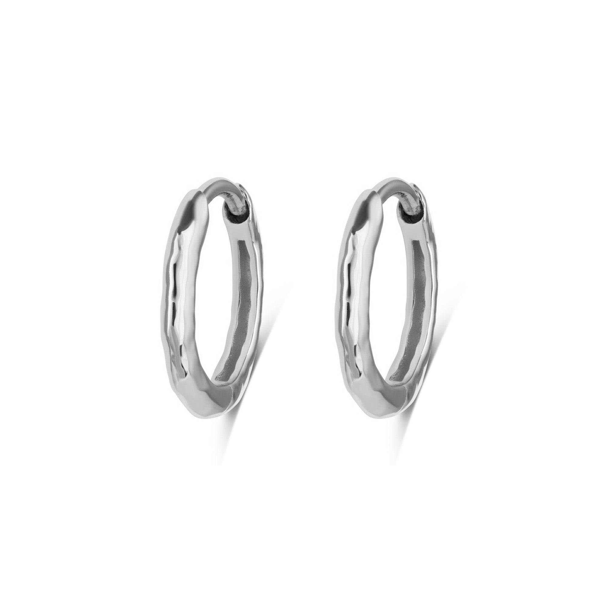Zohreh Women's Hammered Huggie Hoop Earring Pair Sterling Silver In Silver