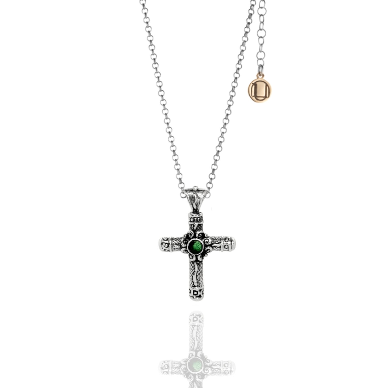 Unaloe Women's Green Purity Cross Silver Necklace With Emerald