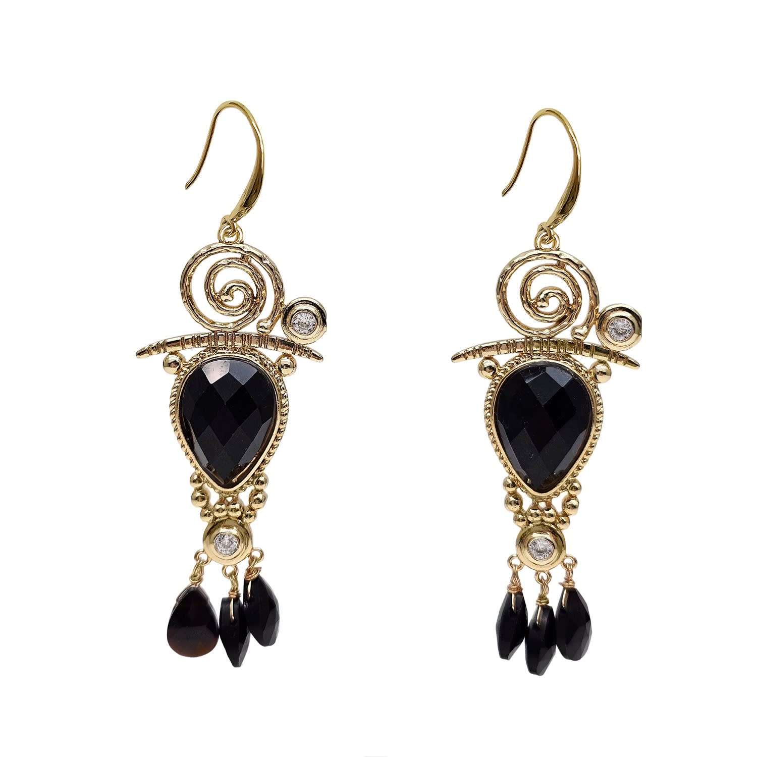 Farra Women's Black Agate Chandelier Earrings