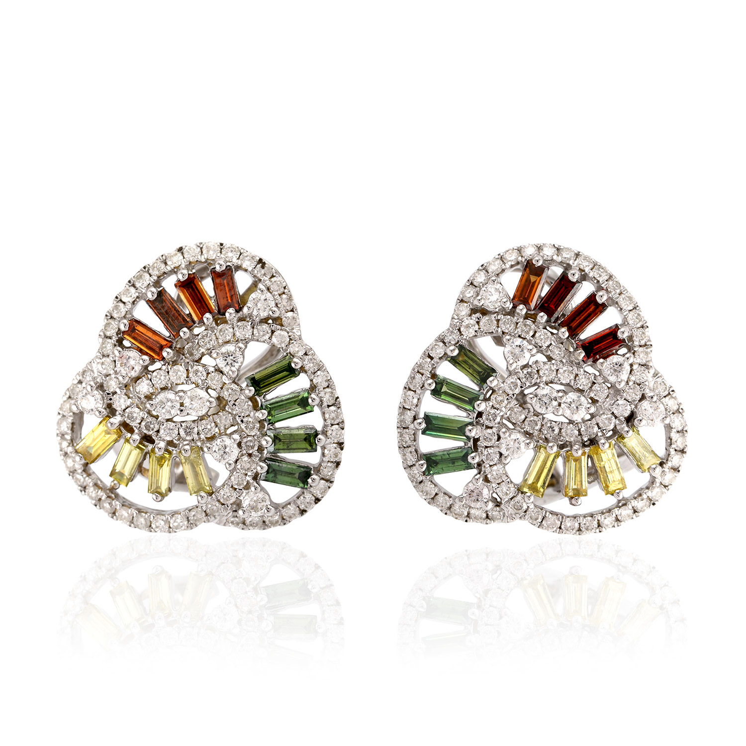 Artisan Women's Statement Baguette-colored Diamond Stud Earrings In White Gold In Silver