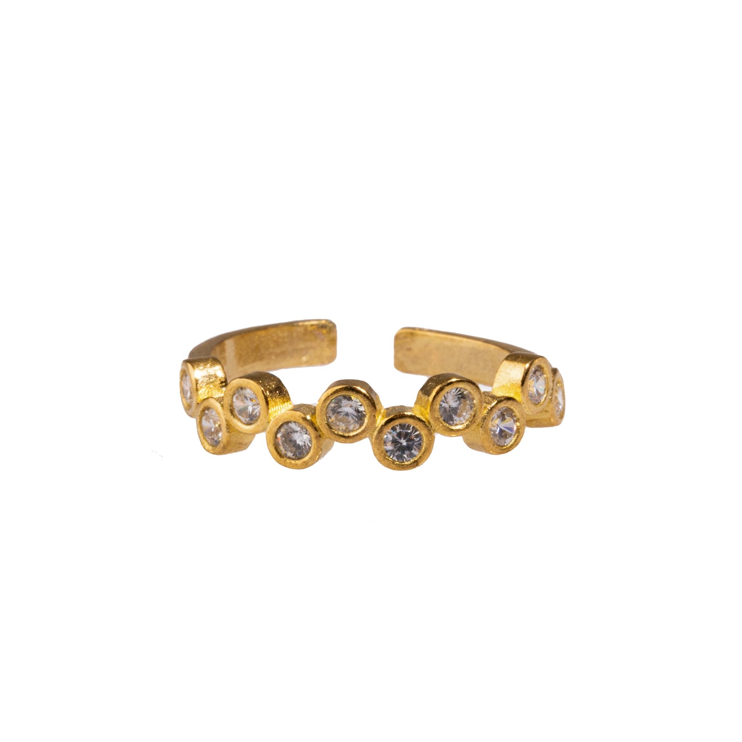 Ebru Jewelry Women's Gold / White Diamond & Gold Zig Zag Stackable Adjustable Ring - Gold