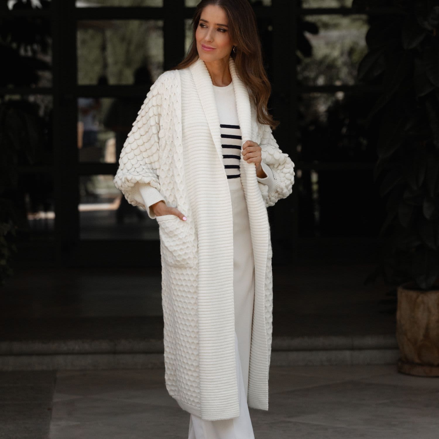 Long white cardigan discount