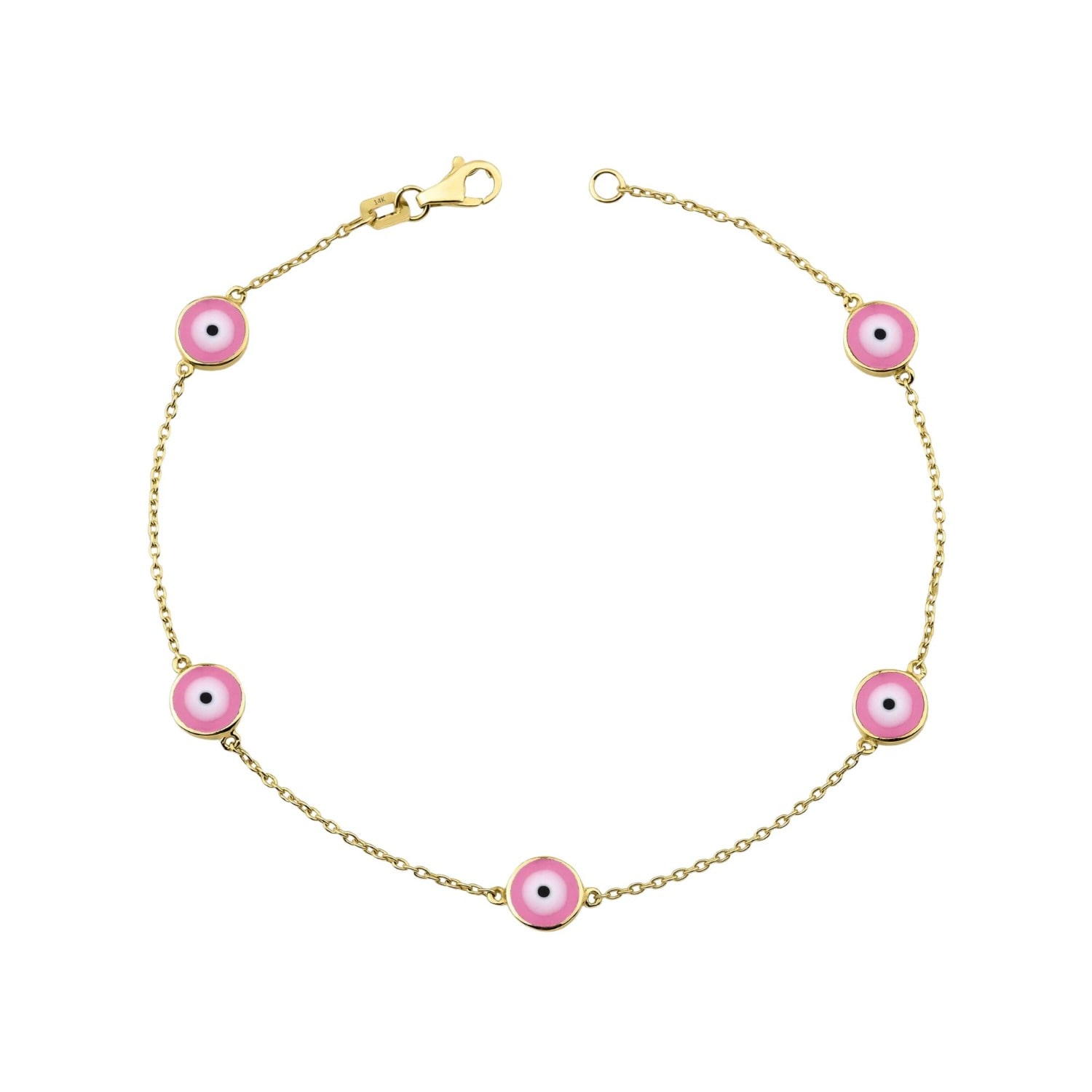 Jewelsty Fine Jewelry Women's Gold / Pink / Purple Solid Gold Large Royal Pink Evil Eye Bracelet