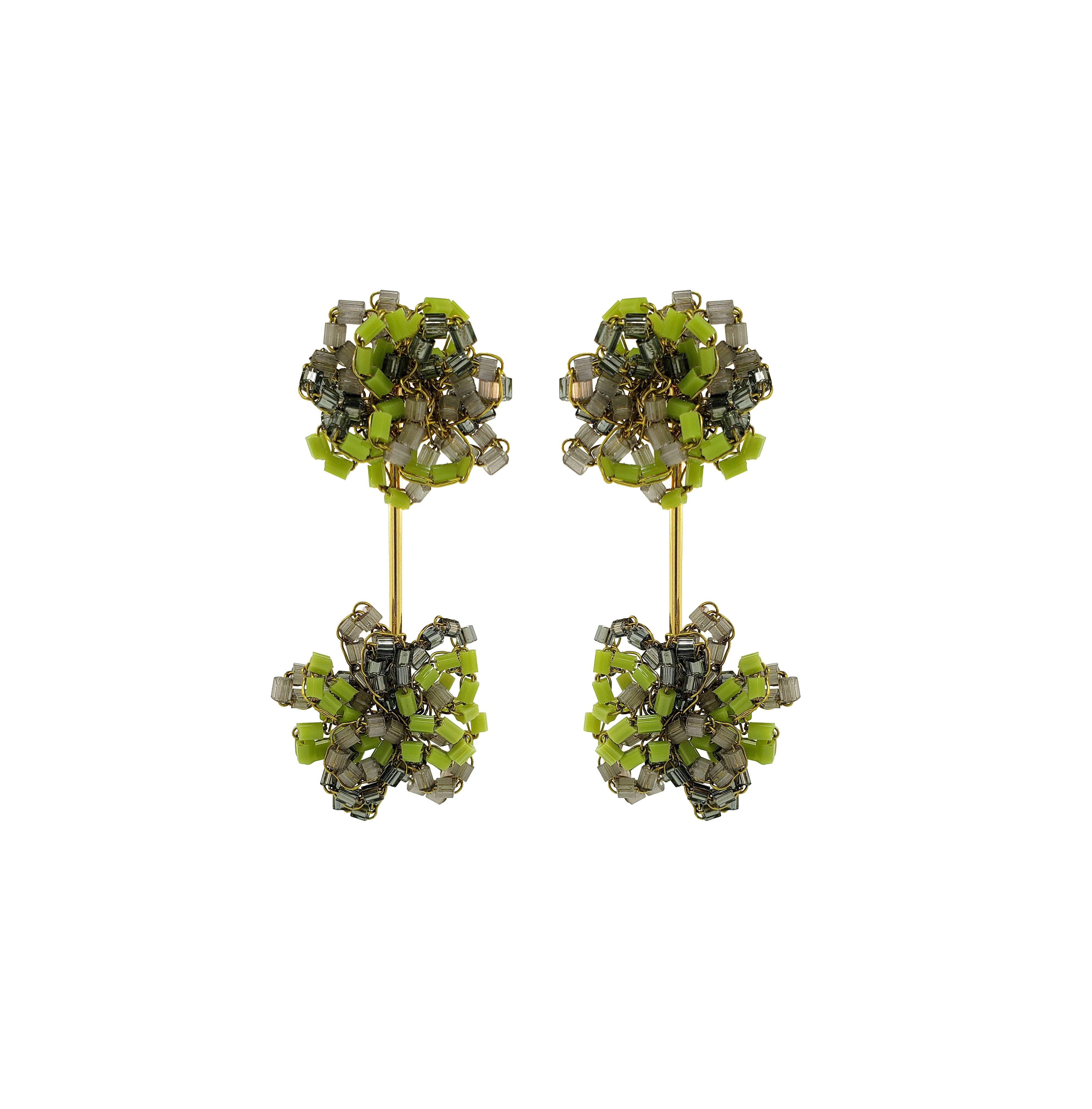 Lavish By Tricia Milaneze Women's Gold / Green Neon Green Mix Agatha Handmade Crochet Earrings