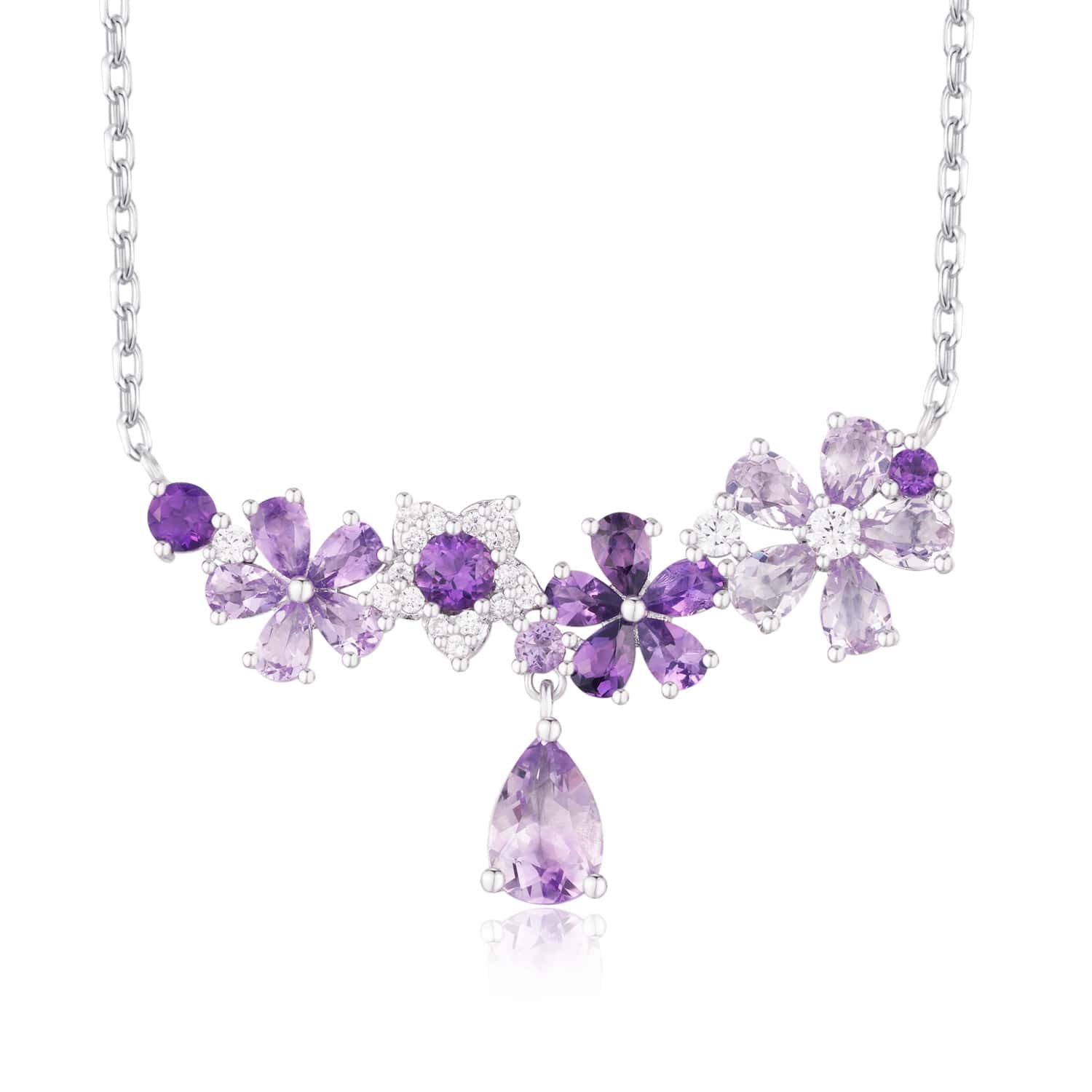 Women’s Silver Lilac Blossom Amethyst Necklace White Gold Vermeil Azura Jewelry New York