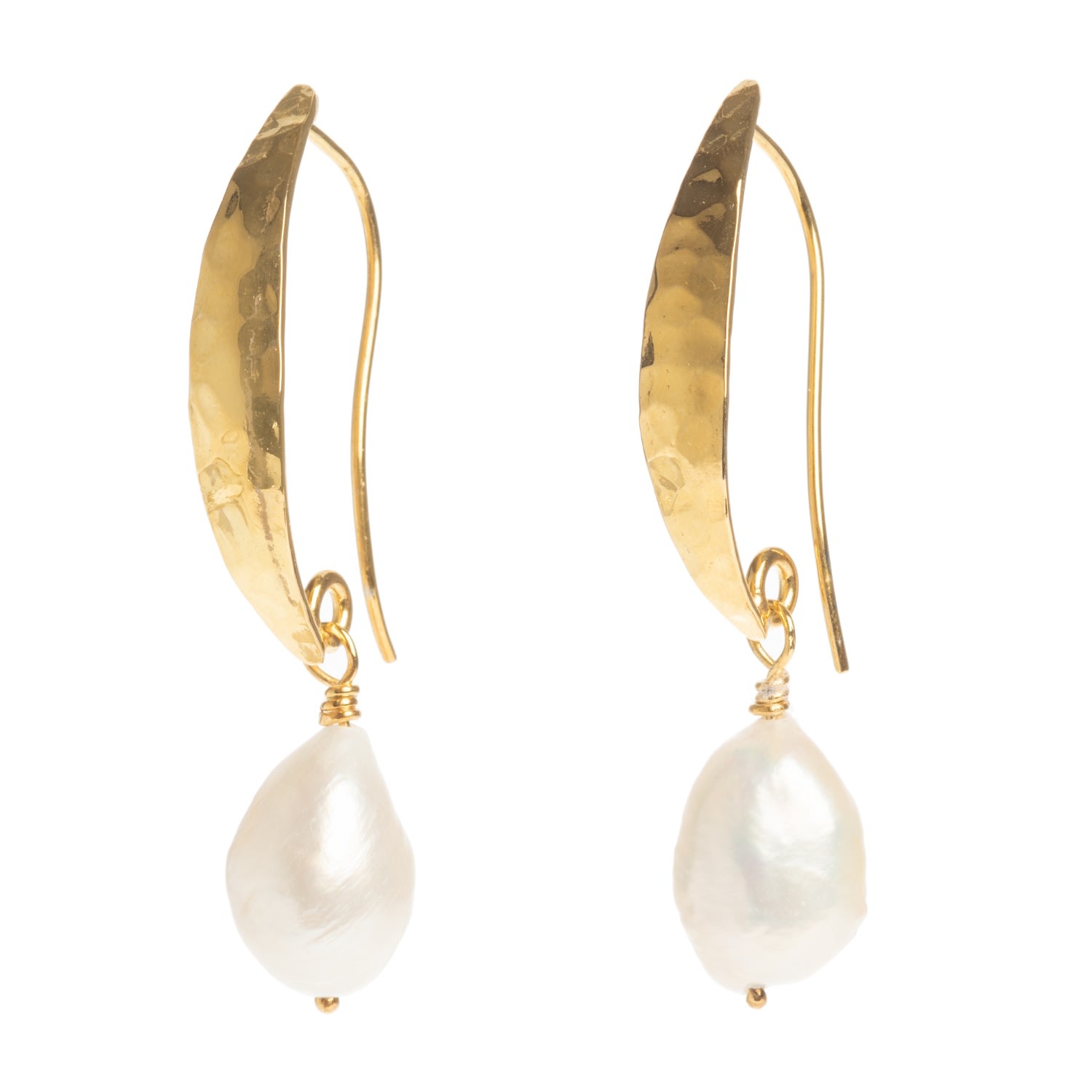 Women’s White Hammered Gold Baroque Pearl Earrings Freya Rose