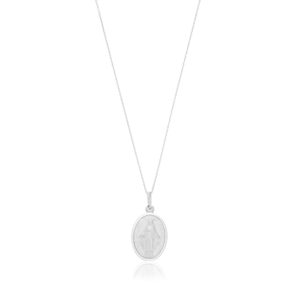 LILY & ROO MEN'S STERLING SILVER OVAL VIRGIN MARY MIRACULOUS MEDAL