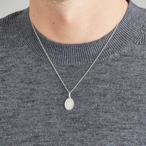 Lily & Roo Men's Sterling Silver Oval Virgin Mary Miraculous Medal In Miraculous