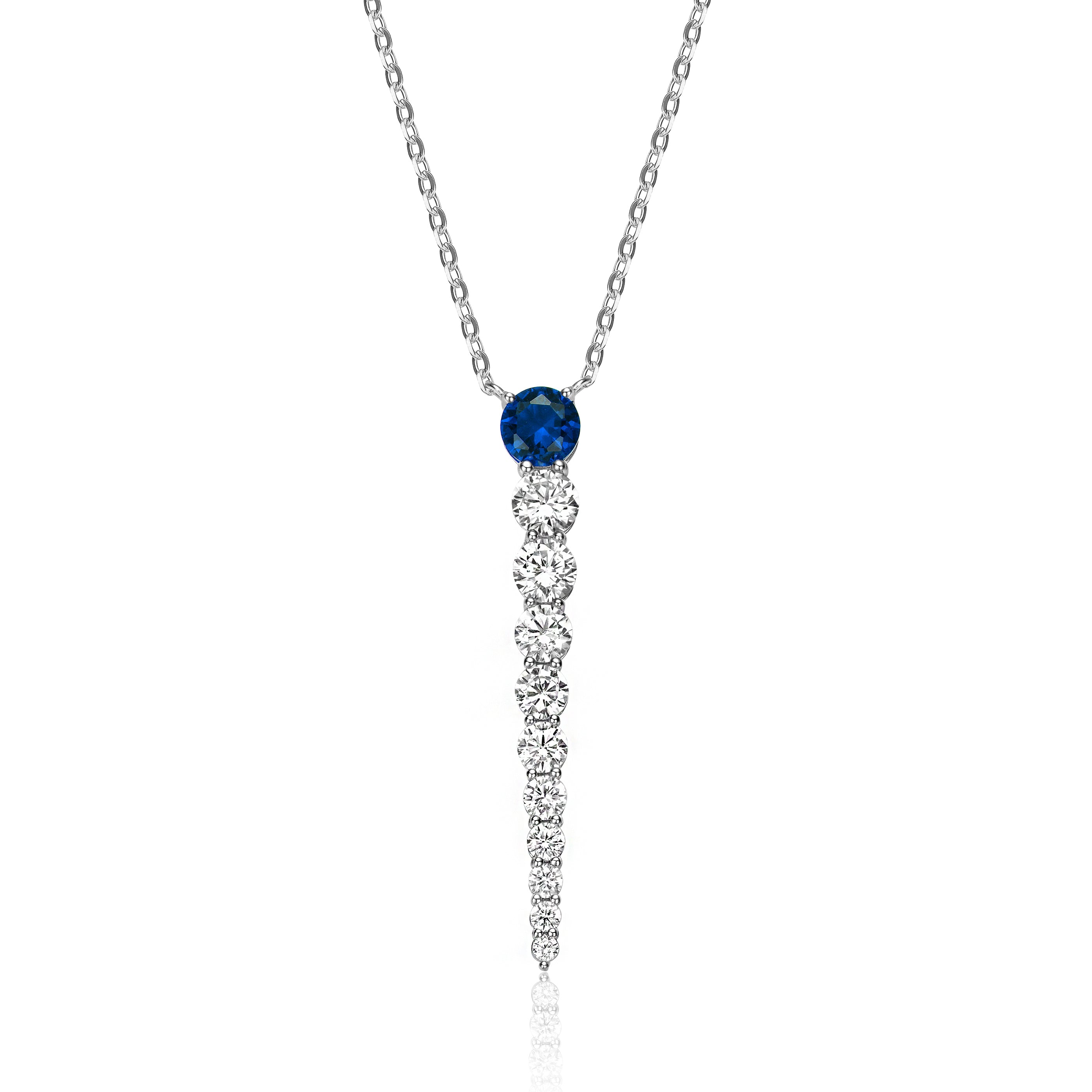 Women’s Blue / Silver Rhodium Plated With Sapphire & Diamond Cubic Zirconia Icicle Journey Pendant Layering Necklace In Sterling Silver Genevive Jewelry