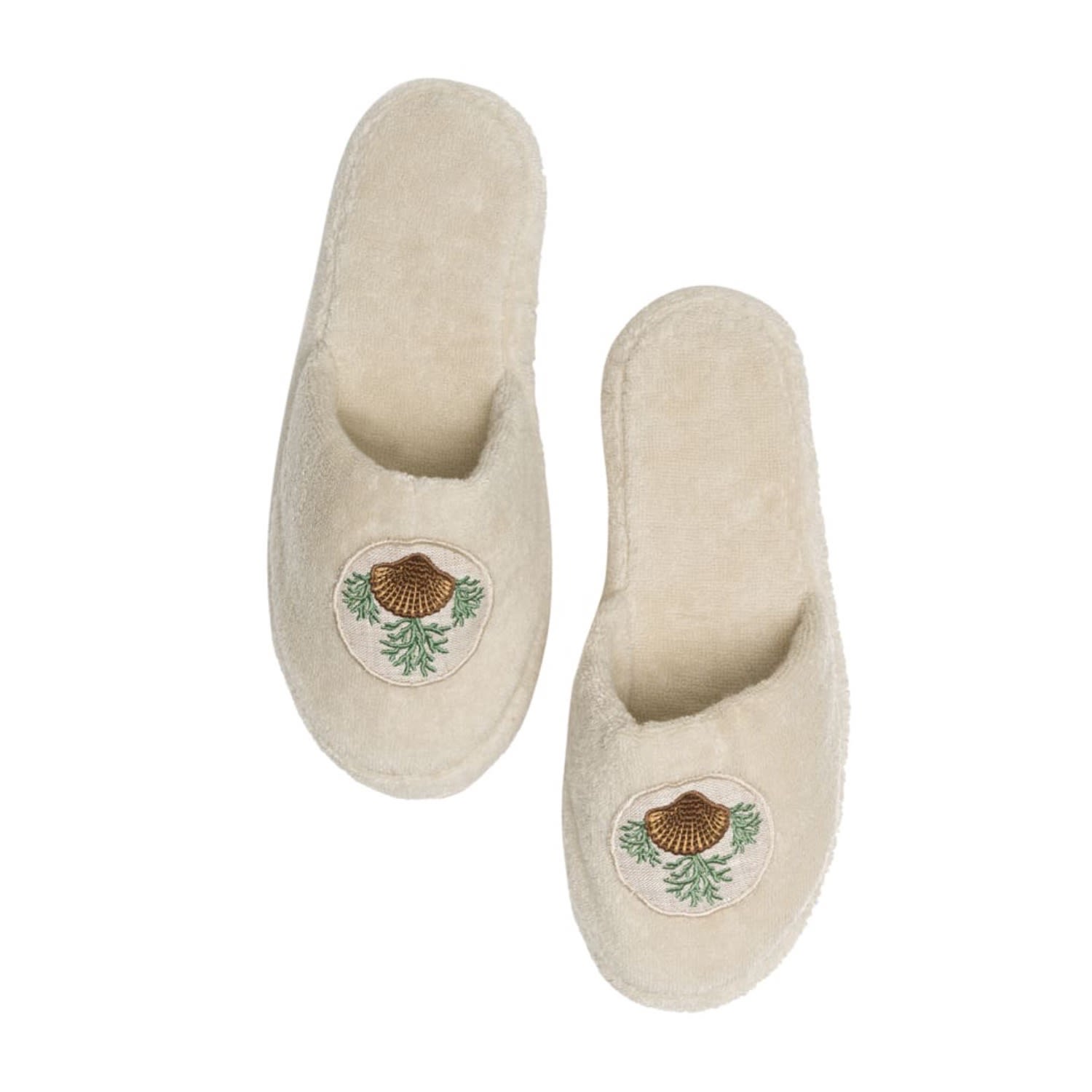 Women's Seashell Embroidery Cotton Bath Slippers | Medium | Km Home Collection
