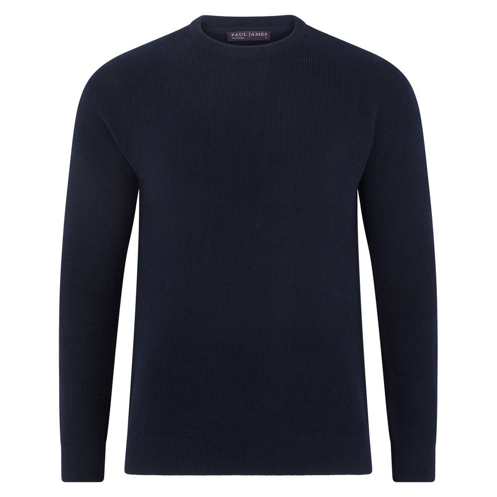 Paul James Knitwear Blue Mens Cotton Lightweight Fisherman Dylan Rib Jumper - Navy In Blue