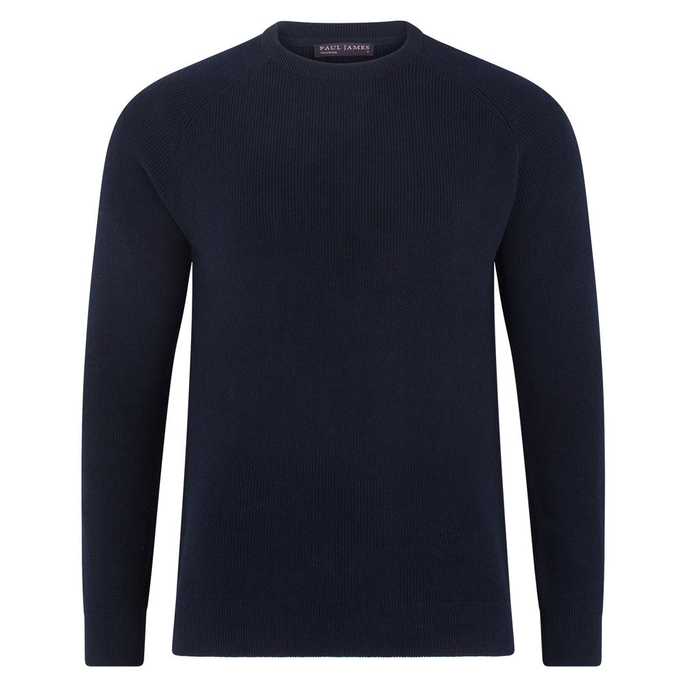 blue mens cotton lightweight fisherman dylan rib jumper - navy small paul james knitwear