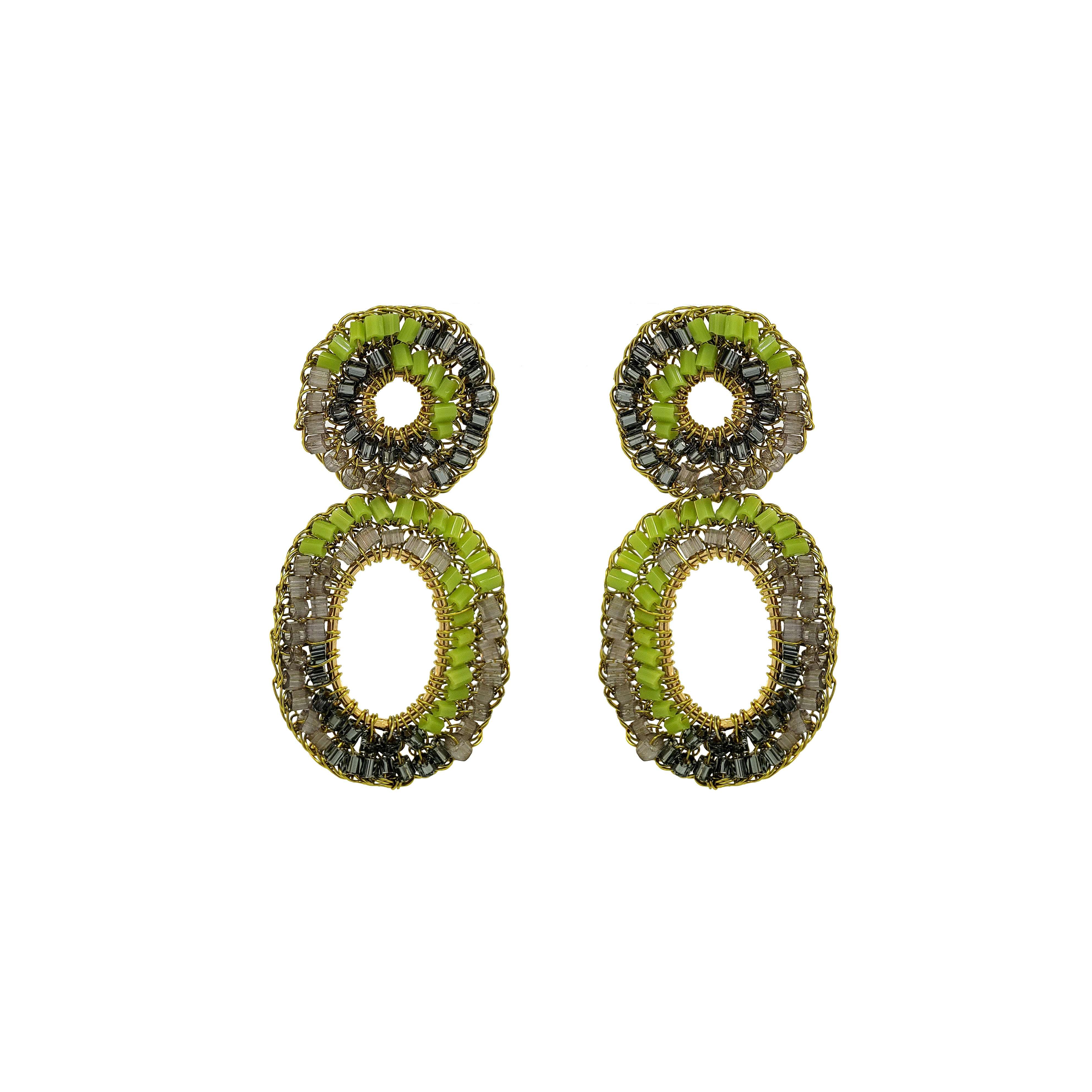 Lavish By Tricia Milaneze Women's Gold / Green Neon Green Mix Artemis Mini Handmade Crochet Earrings