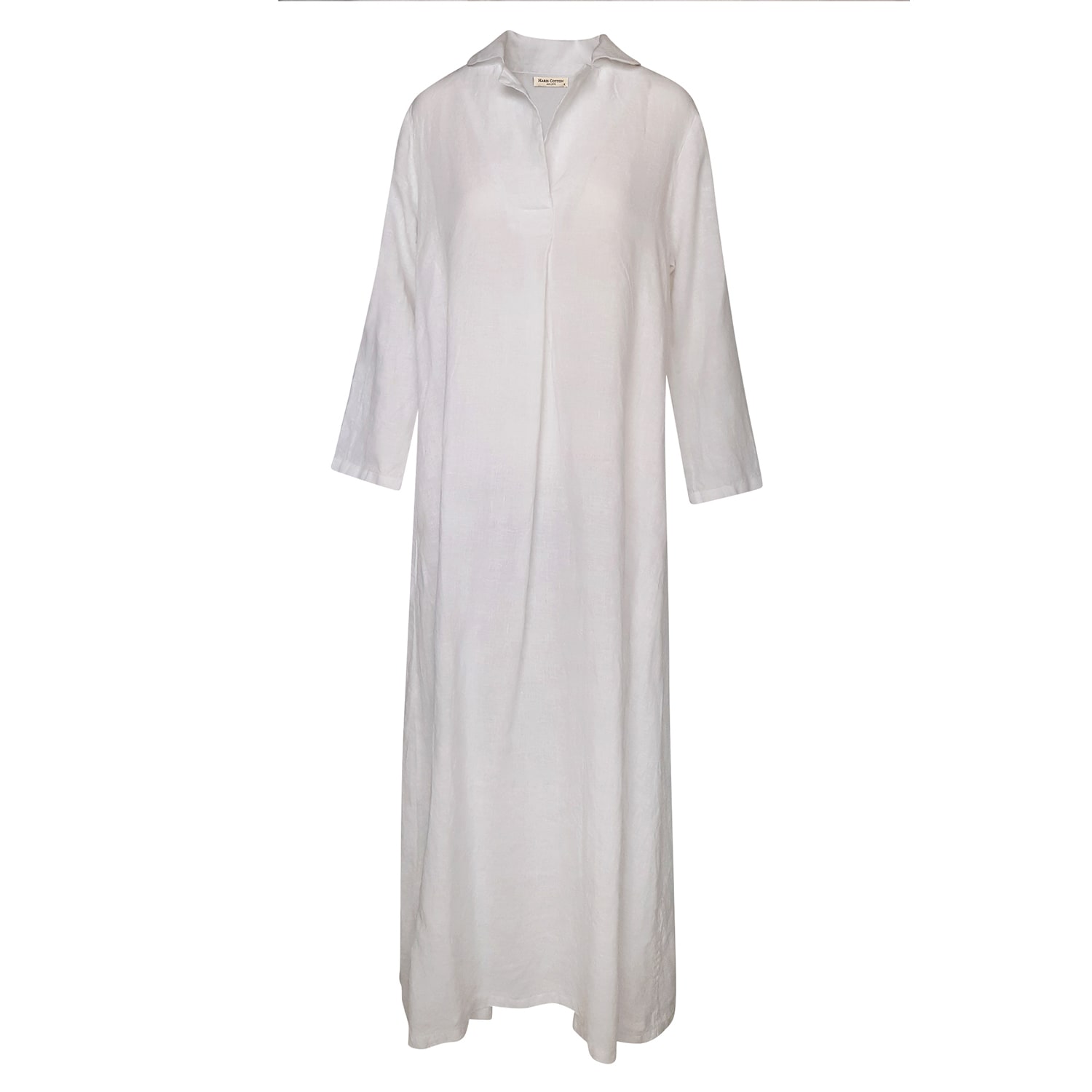 Haris Cotton Women's Maxi Linen Dress With Front Pleat And Lapels - White In White
