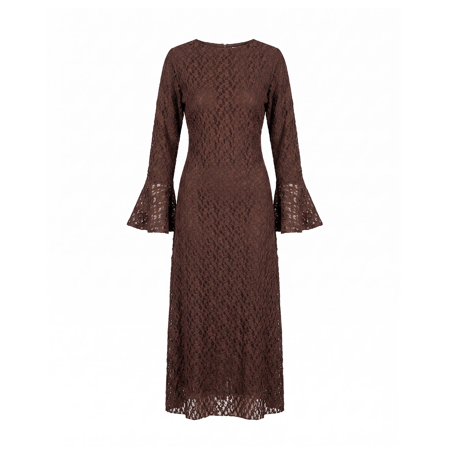 Tantra Spain Sl Women's Long Lace Dress With Long Sleeves, Ruffled Cuffs, And  Tie Closure Brown