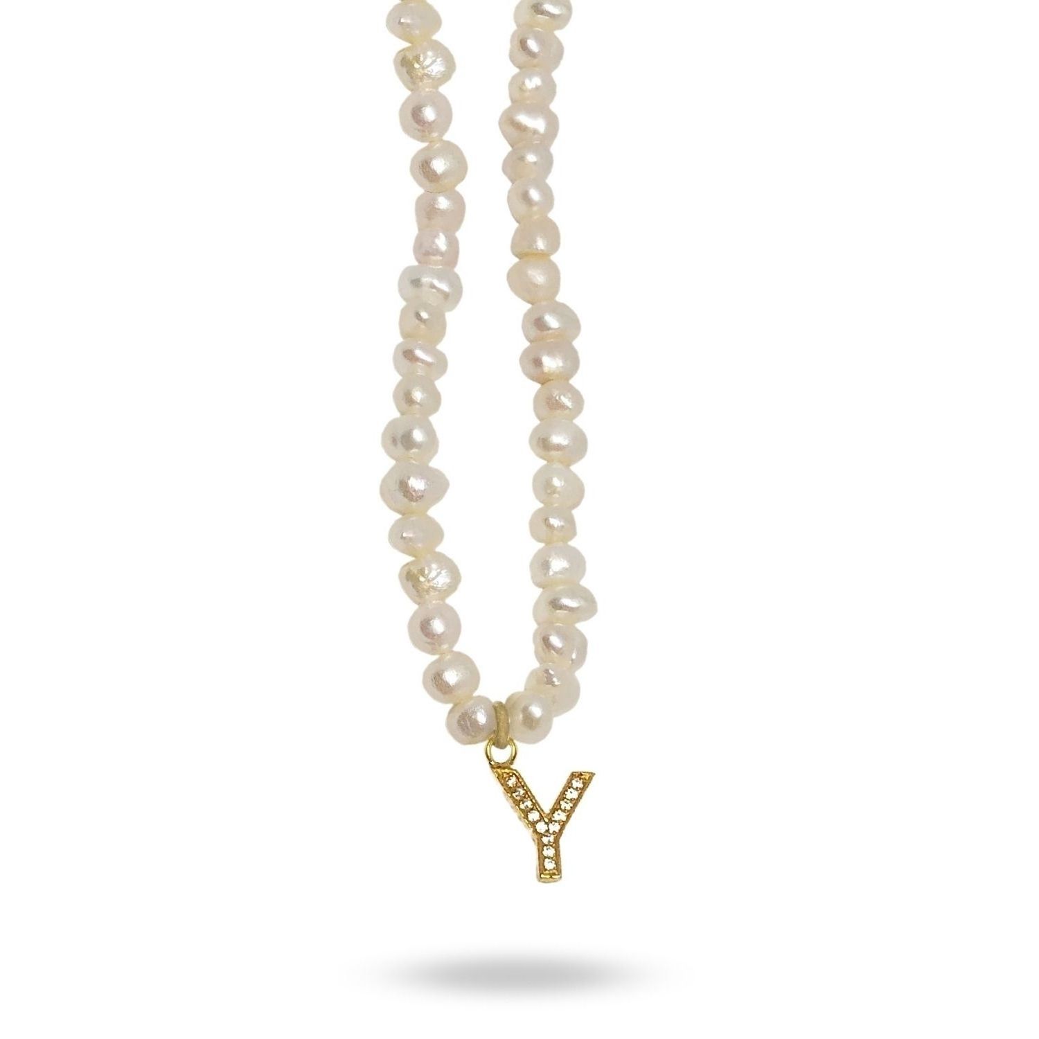 Linya Jewellery Women's Gold Mono Letter Pearl Necklace Y In Gold