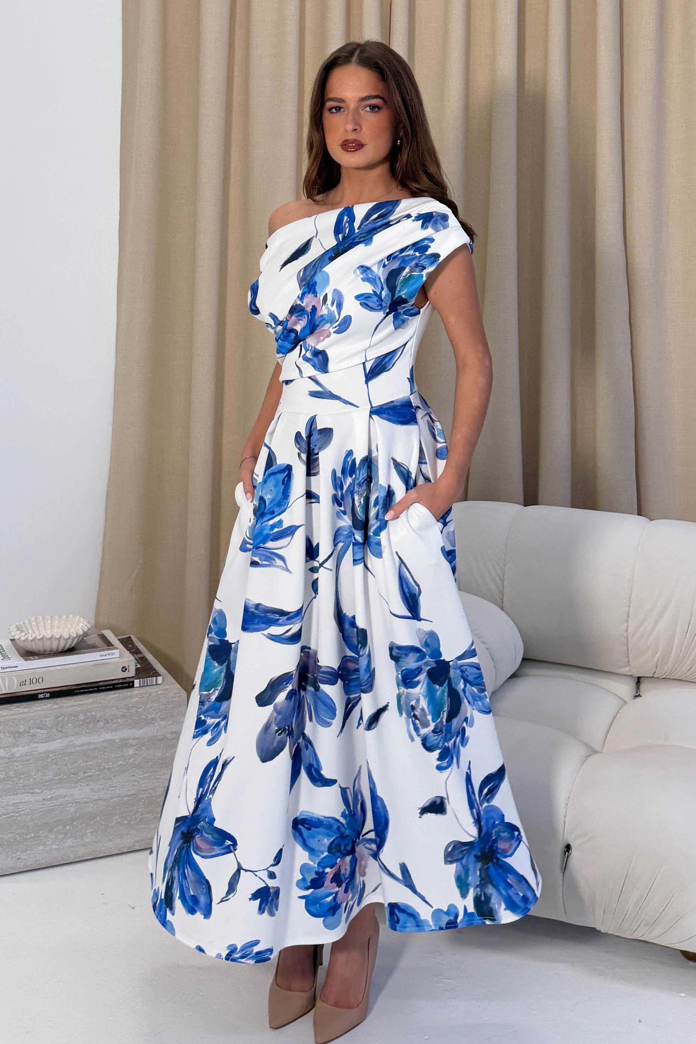 Betty Asymmetric Floral Print Midi Dress Blue by Girl In Mind