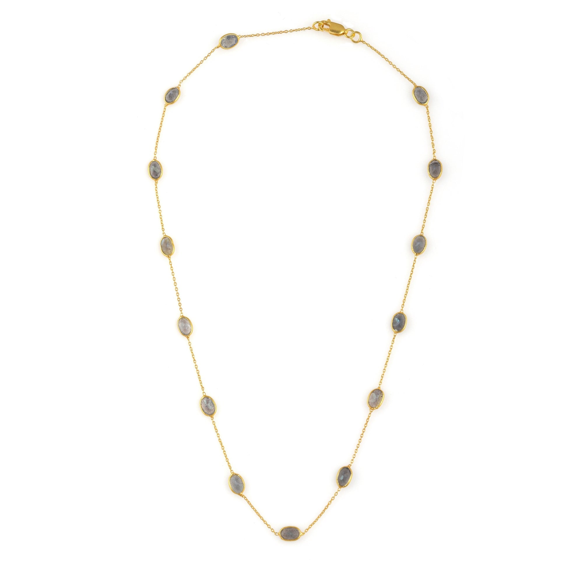Opium Jewels Women's Blue / Grey / Gold Short Chain Necklace - Labradorite