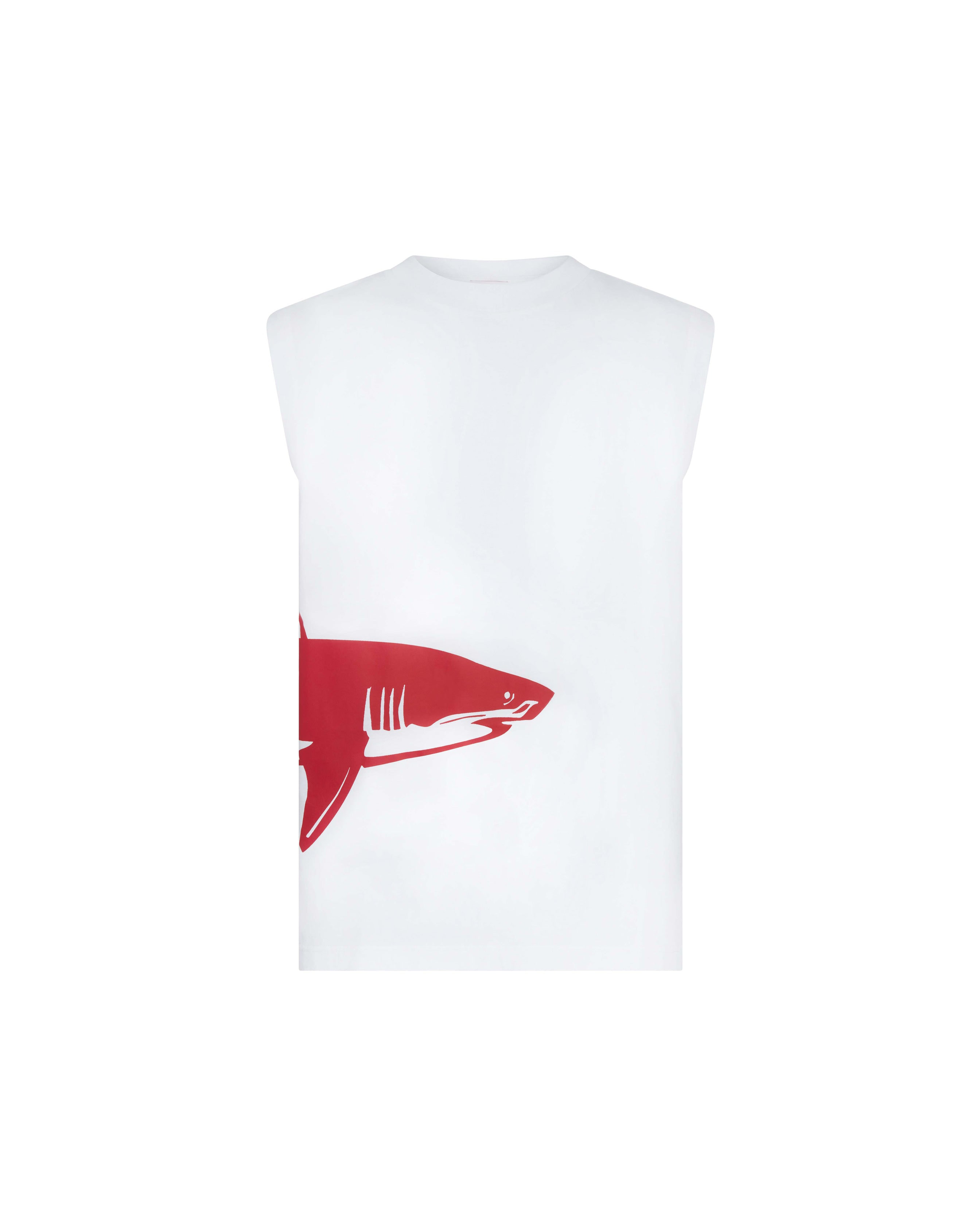 Let's Swim Shark-print Tank Top In White/red