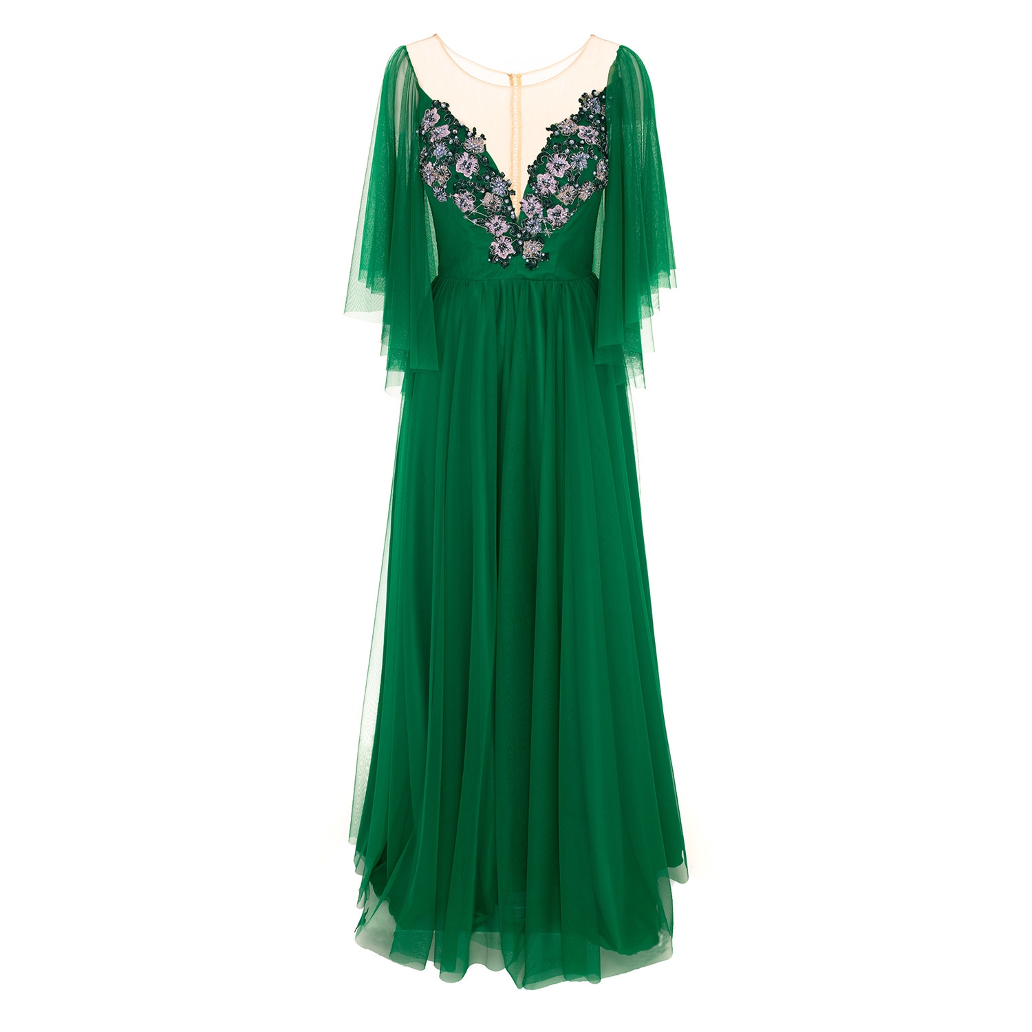 Women’s Green Long Tulle Dress With Hand Sewn Embroidery Emerald Medium Acob Ã€ Porter