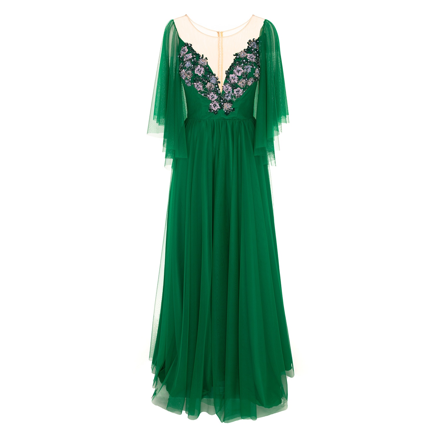 Women’s Green Long Tulle Dress With Hand Sewn Embroidery Emerald Extra Small Acob  Porter