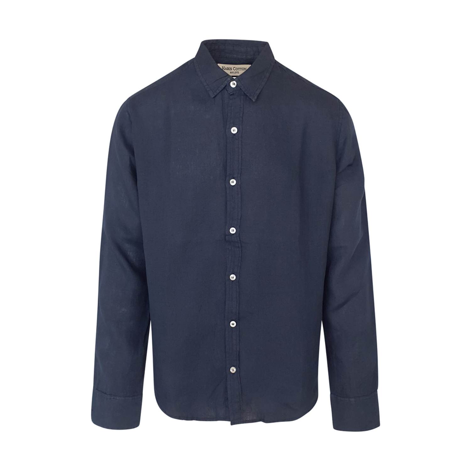 Haris Cotton Men's Linen Basic Long-sleeved Shirt-blue Marine In Blue