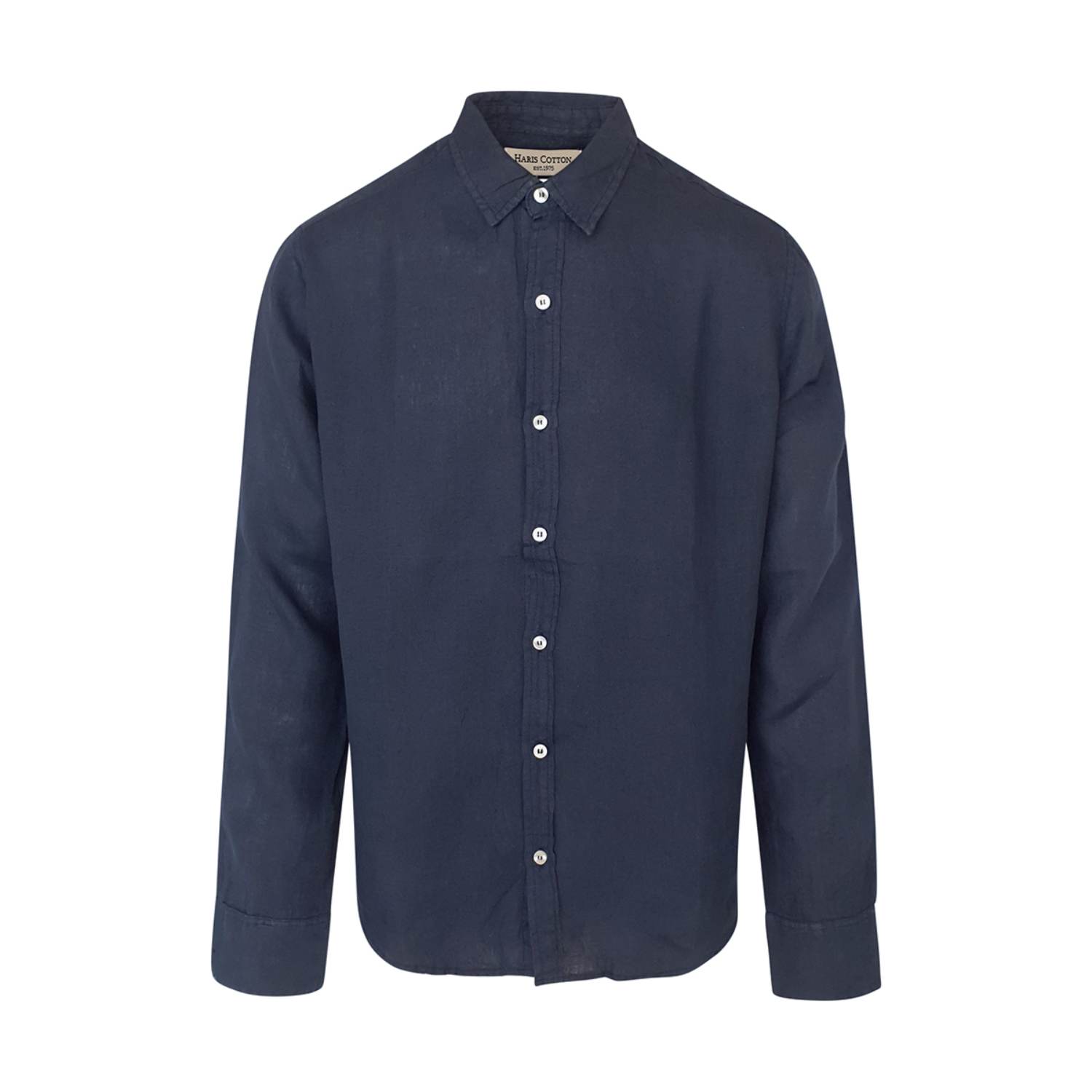 Haris Cotton Men's Linen Basic Long-sleeved Shirt-blue Marine