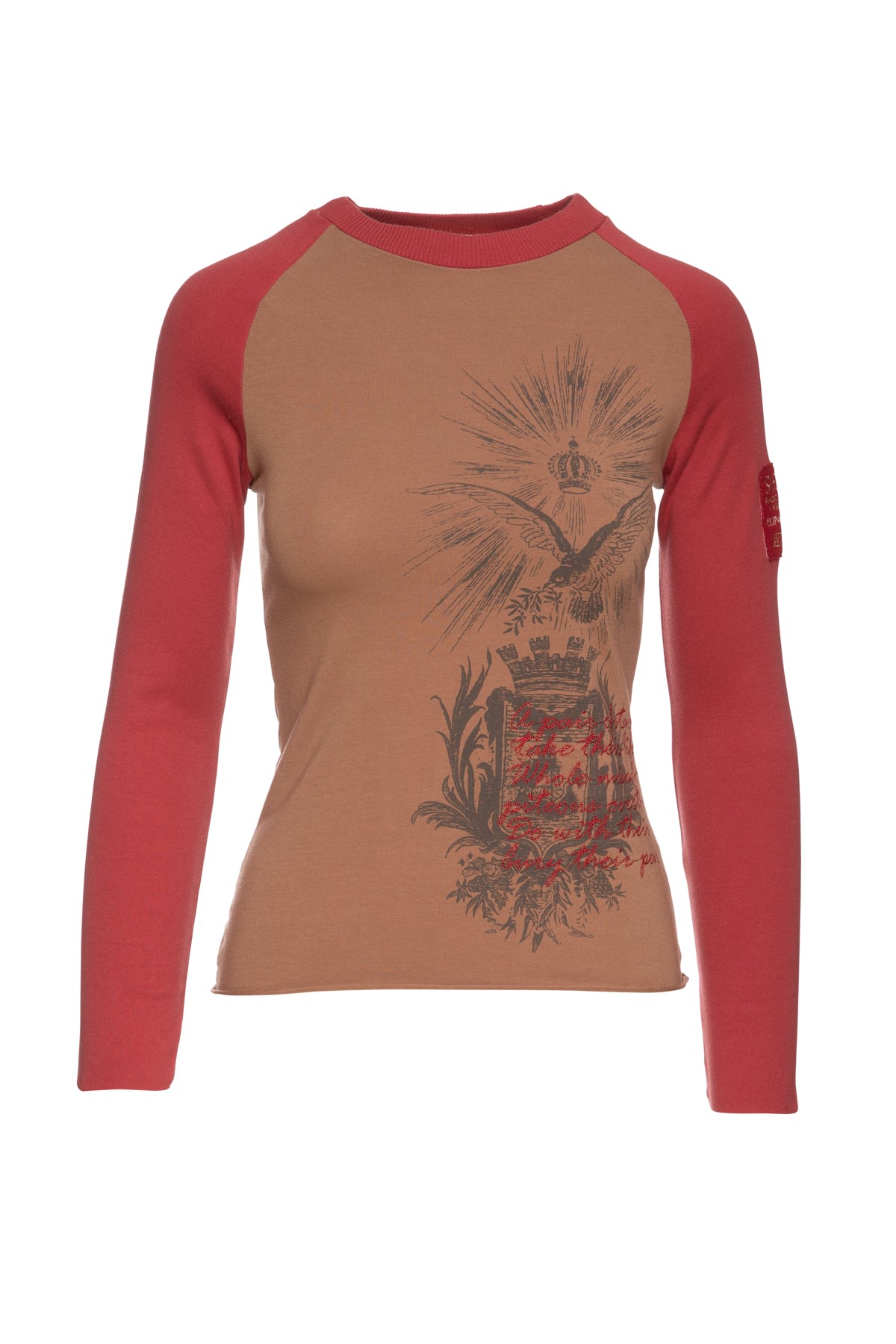 Women’s Beige & Dark Red Print Top With Embroidery Detail Extra Small Conquista