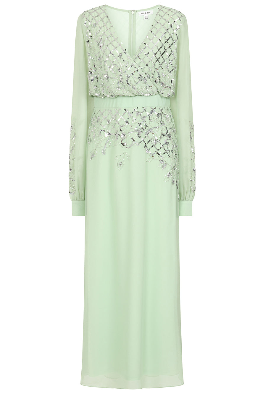 Frock And Frill Women's Kaira Pale Green Sequin Maxi Dress In Green