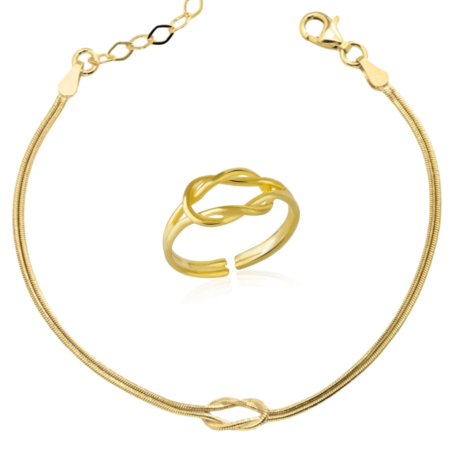 Spero London Women's Knot Bracelet & Ring Set In Sterling Silver - Gold In Gold