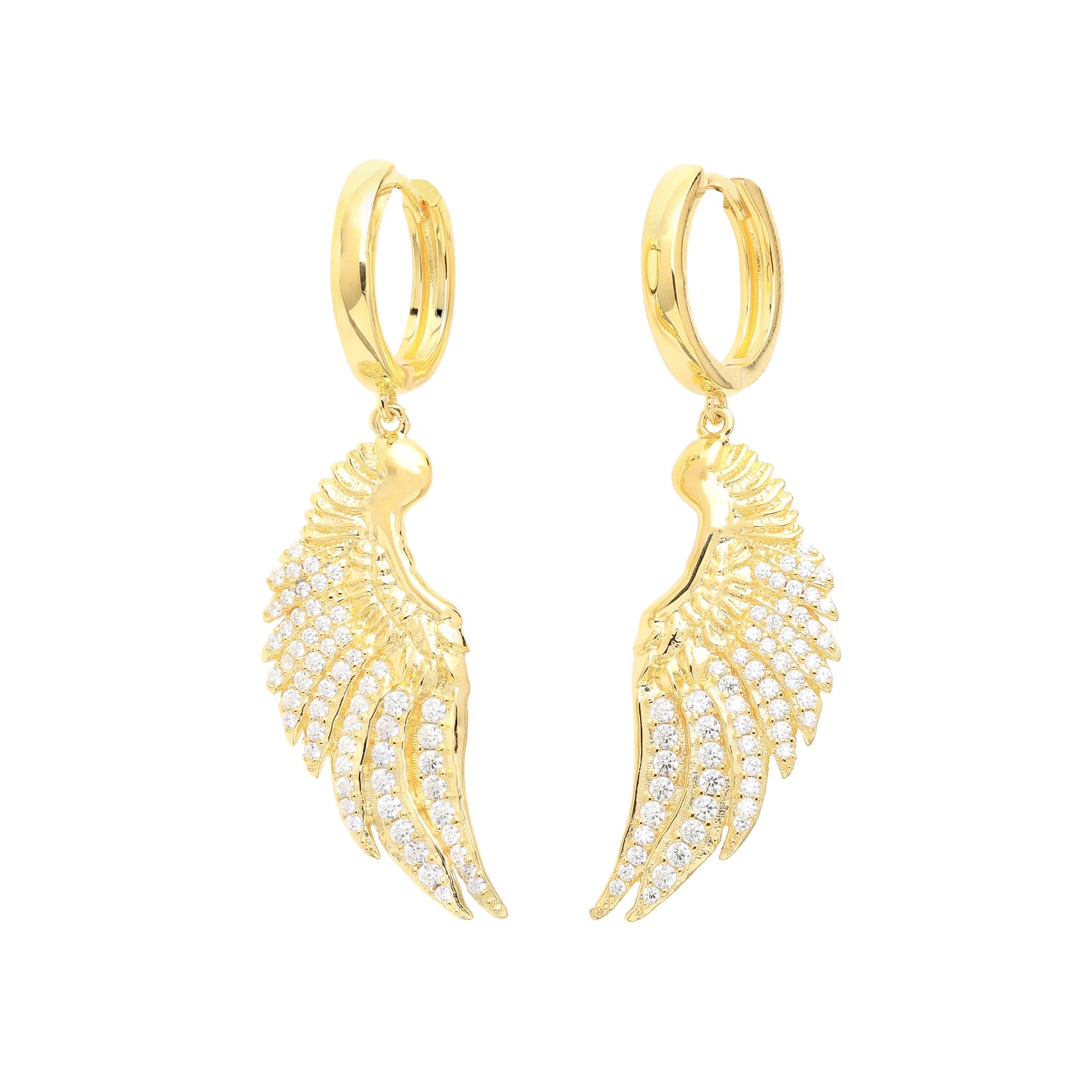 Seven Saints Women's Angel Wing Pave Earrings, Huggie Hoop, Gold Over Sterling Silver In Gold