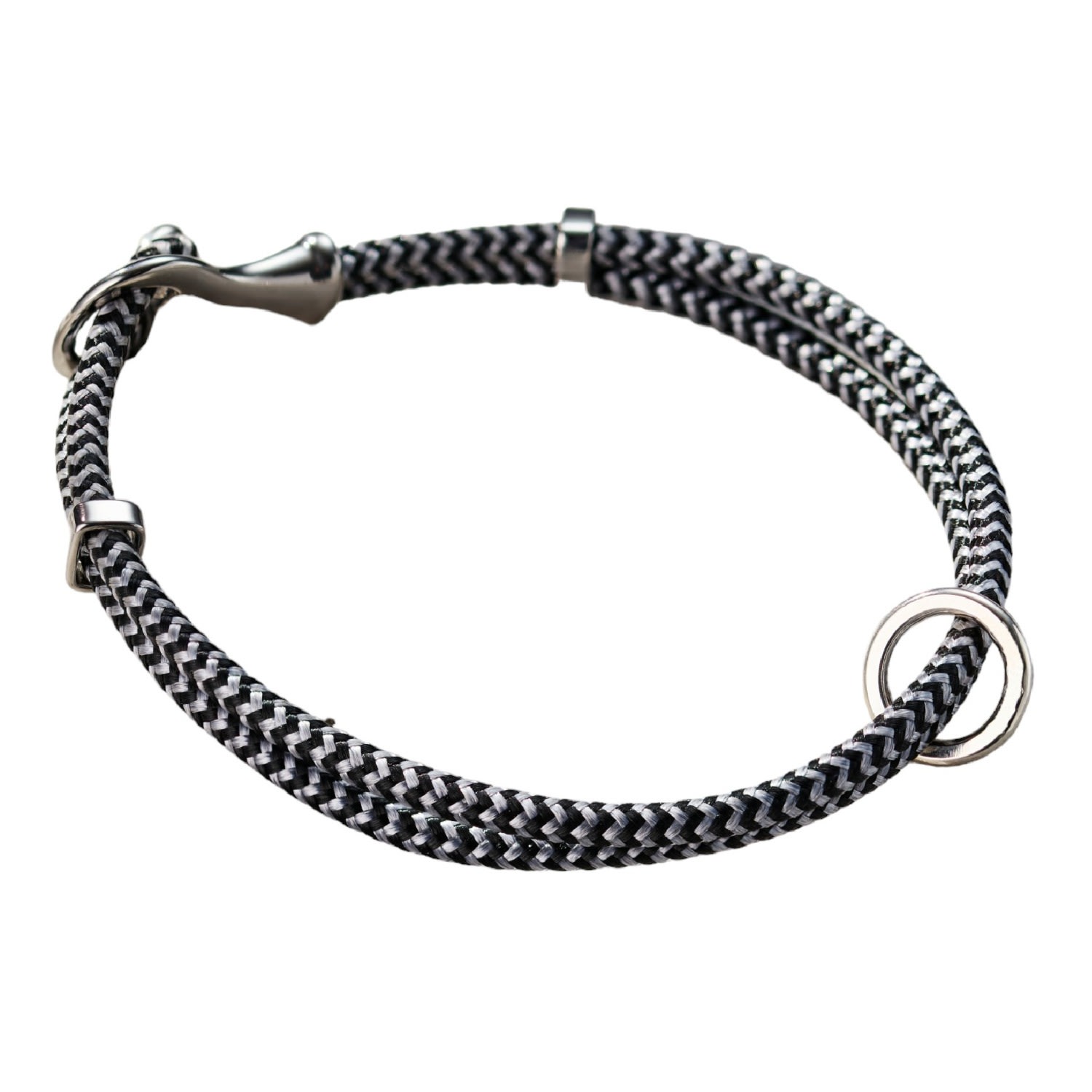 Black / Silver / White Men’s Herringbone Cord Message Bracelet Posh Totty Designs