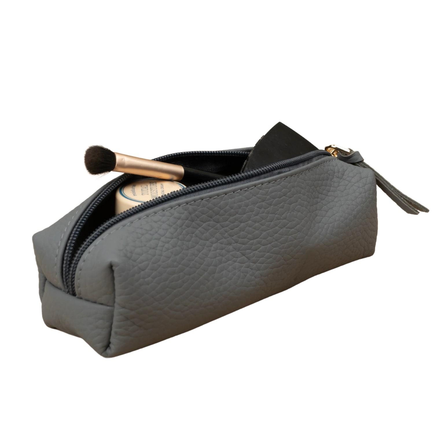 Leathere Women's Elegant Leather Makeup Bag - Grey - Aurora In Gray