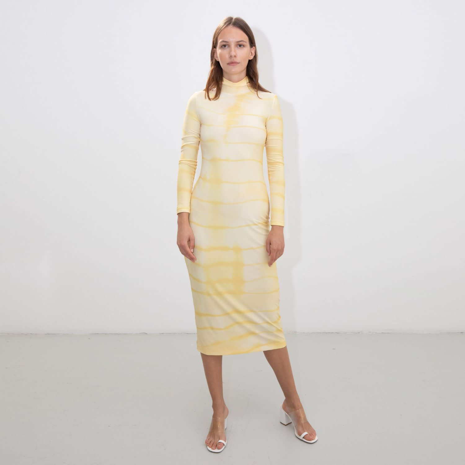 yellow turtleneck dress