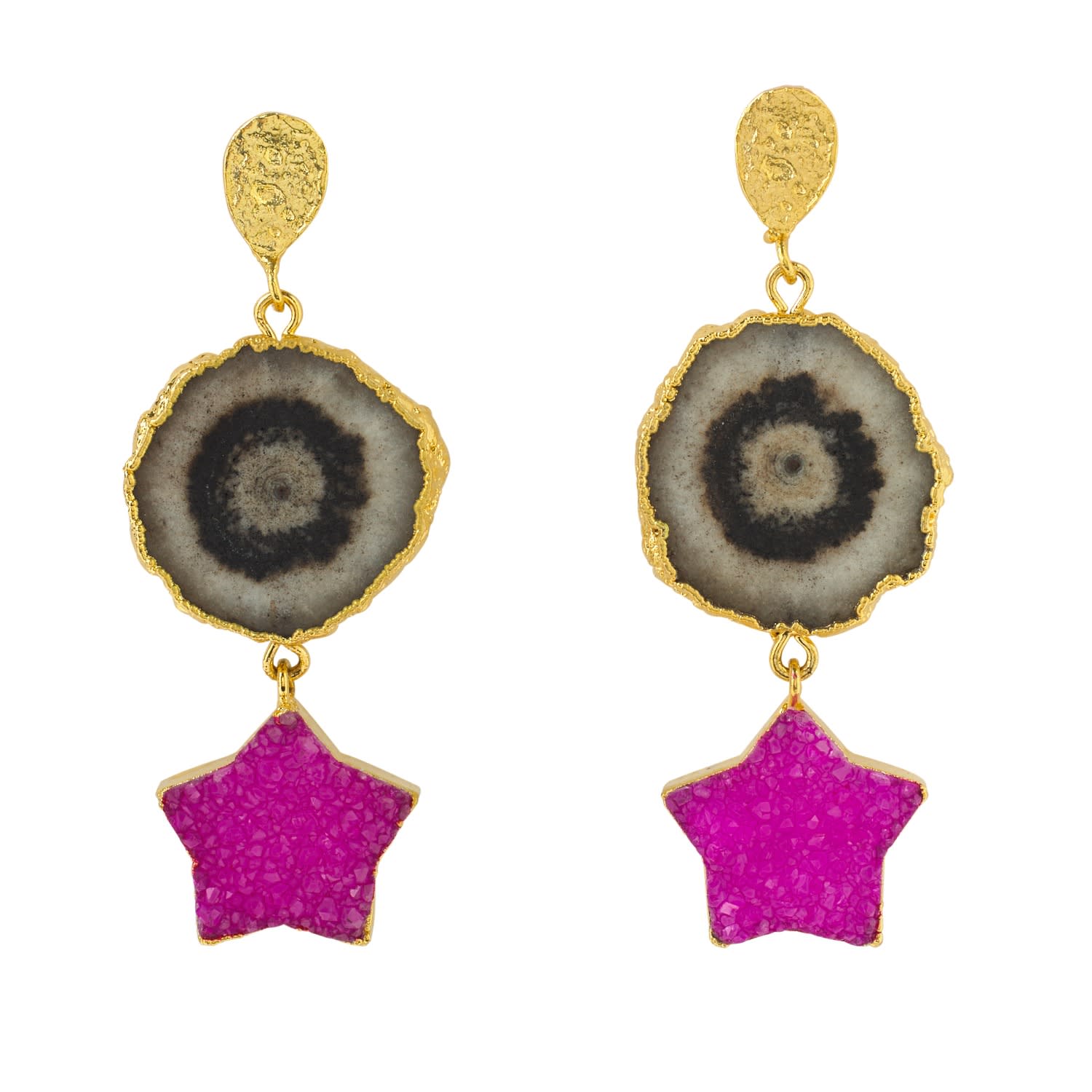 Night Sky Star Gold Gemstone Earrings In Hot Pink Yaa Yaa London Wolf Badger