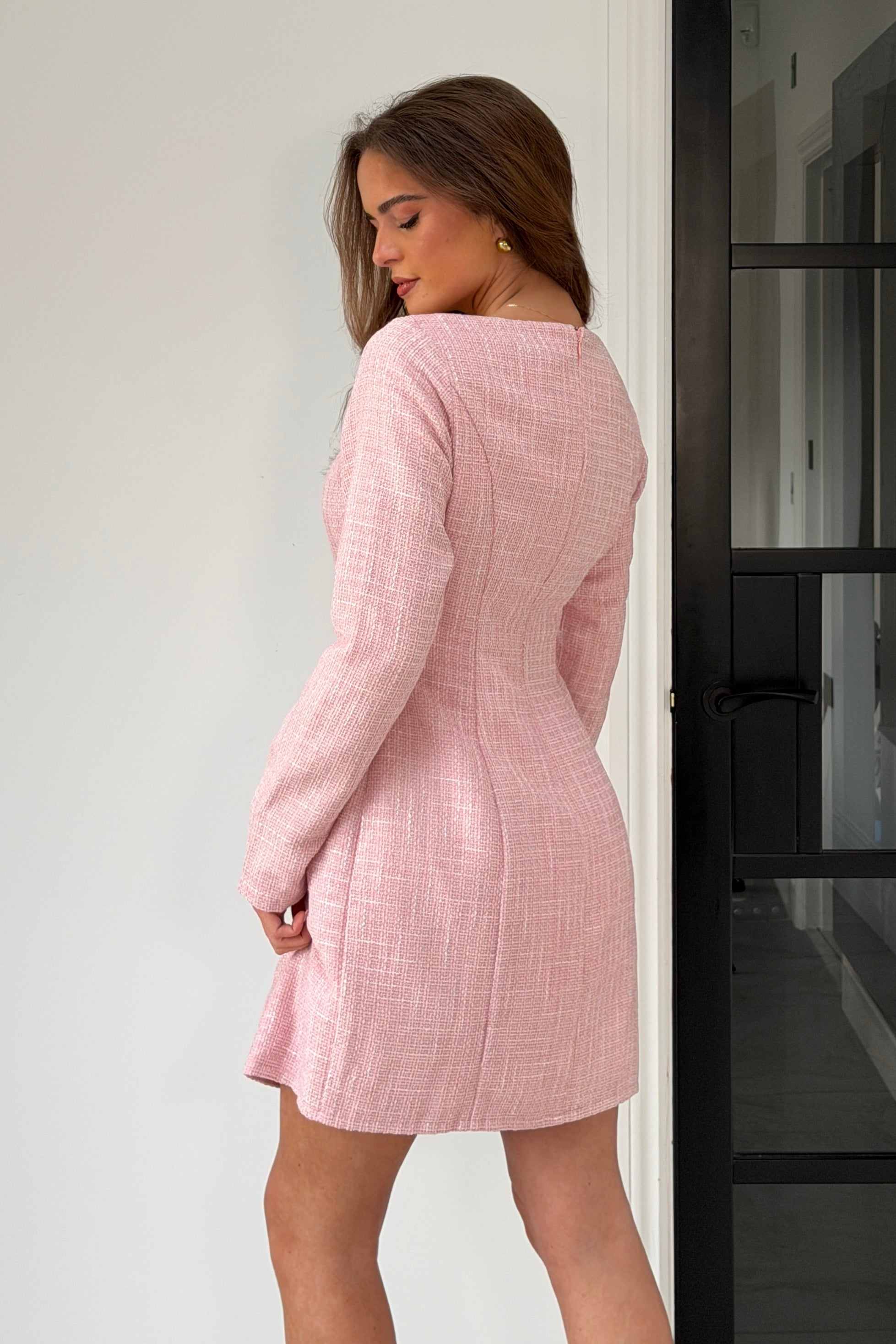 long sleeve tweed sheath dress Daring Diva Women's Tweed Formal Work Long Sleeve Sheath Dress XL White Black, Multicolor