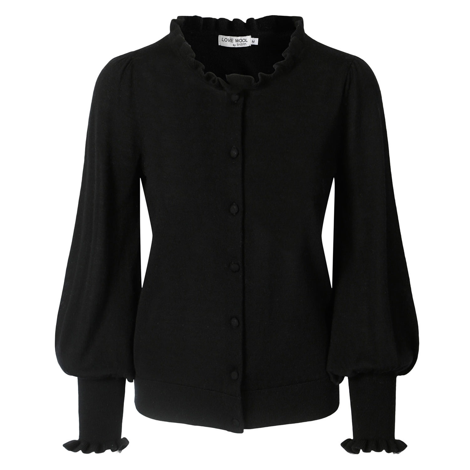 TIRILLM WOMEN'S "MARTE" FEMININ CARDIGAN WITH RUFFLES- BLACK