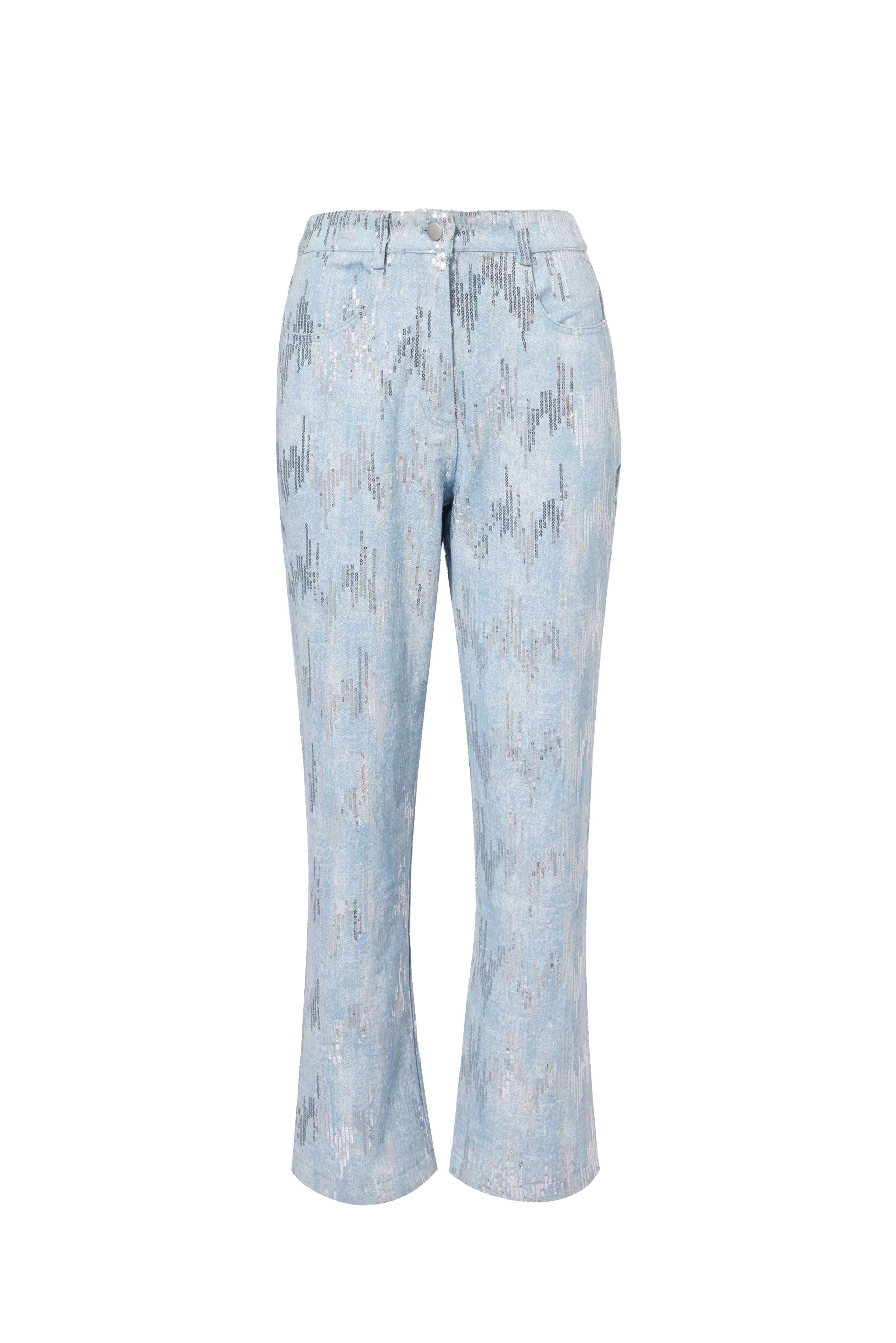 Women’s Blue Teddie Embellished Denim Trousers Medium Amy Lynn