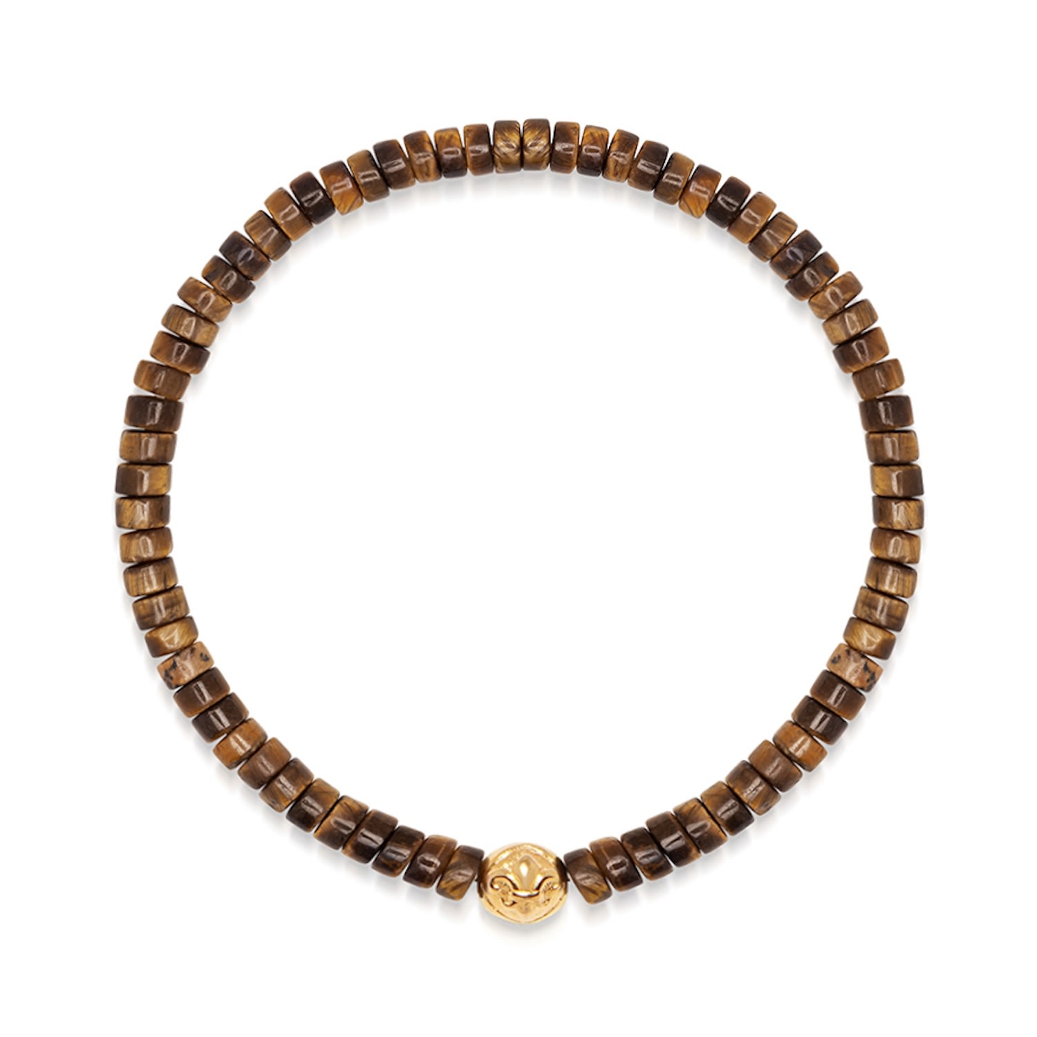 Gold / Brown Mens Wristband With Brown Tiger Eye Heishi Beads Nialaya